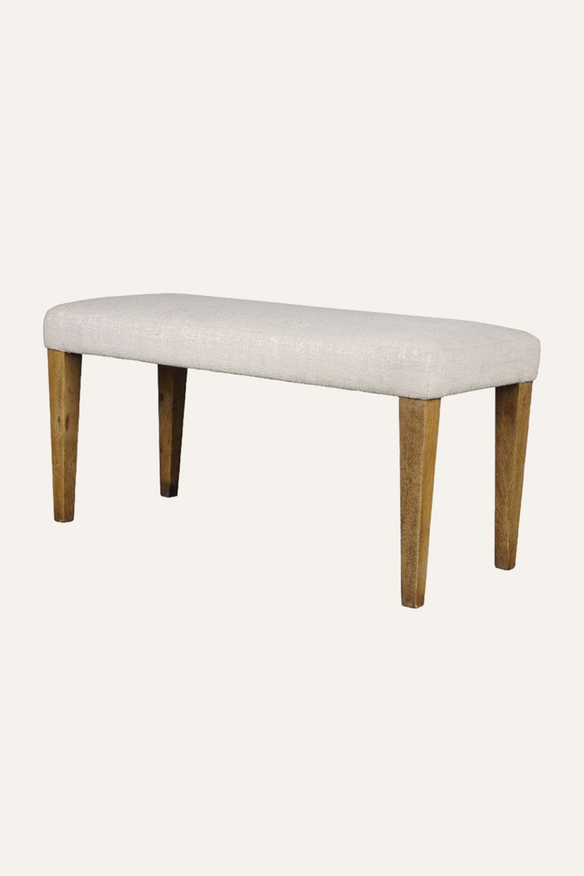 Modern White Upholstered Wood Bench with Tapered Legs