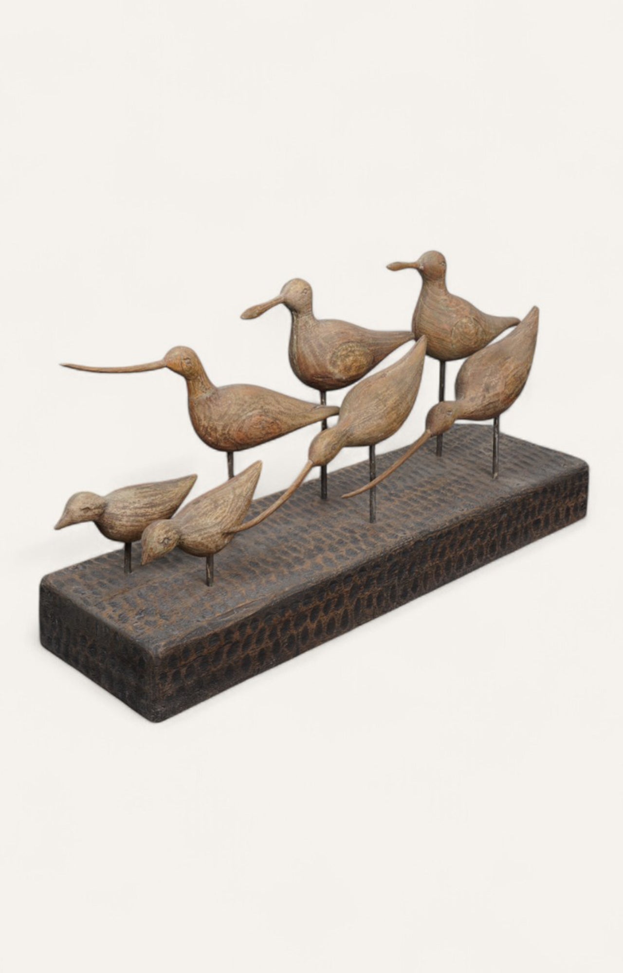 Wooden Shorebird Sculpture Set on Block Base