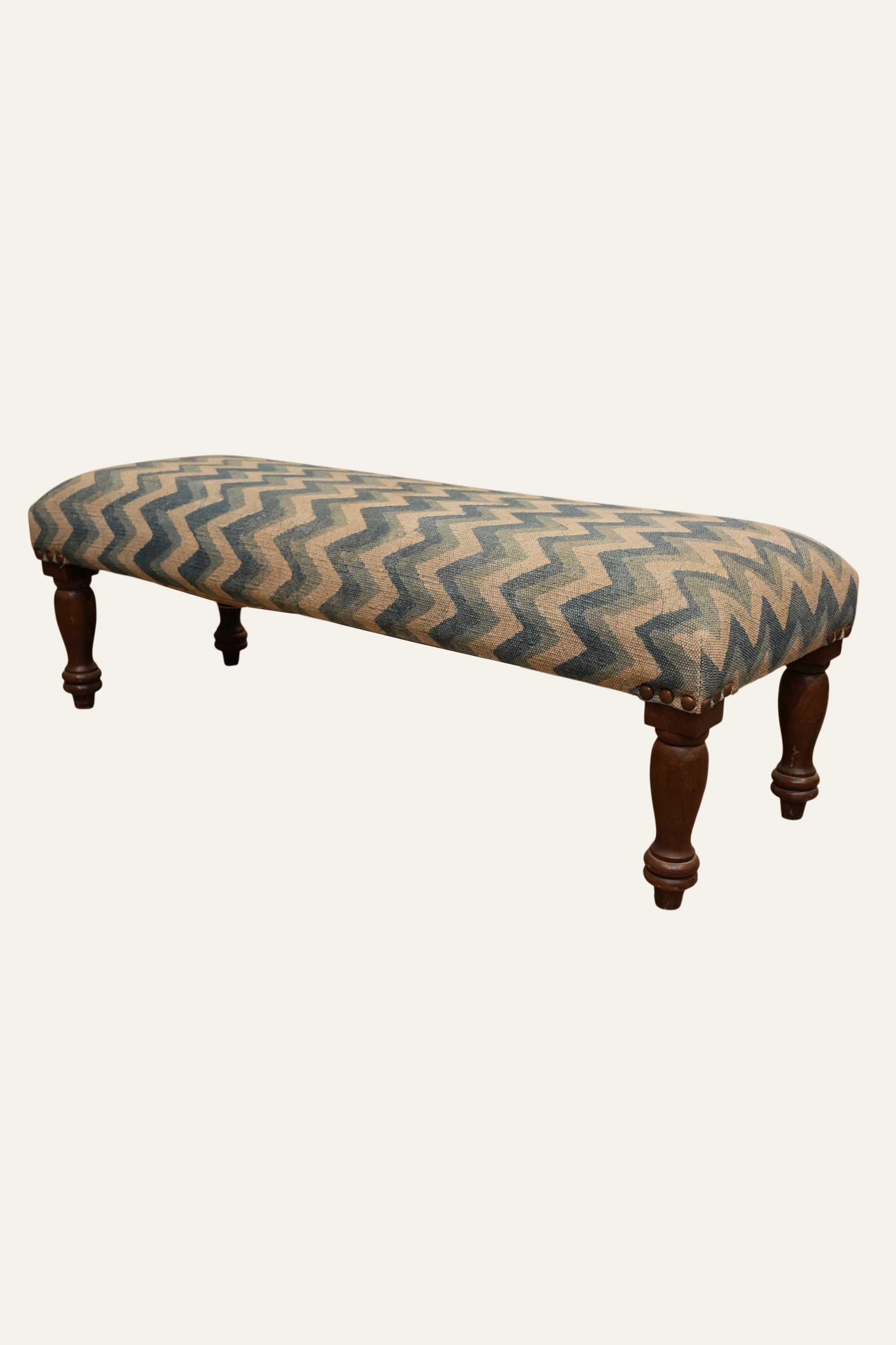 Blue Chevron Dhurrie Bench for Sofa Seating