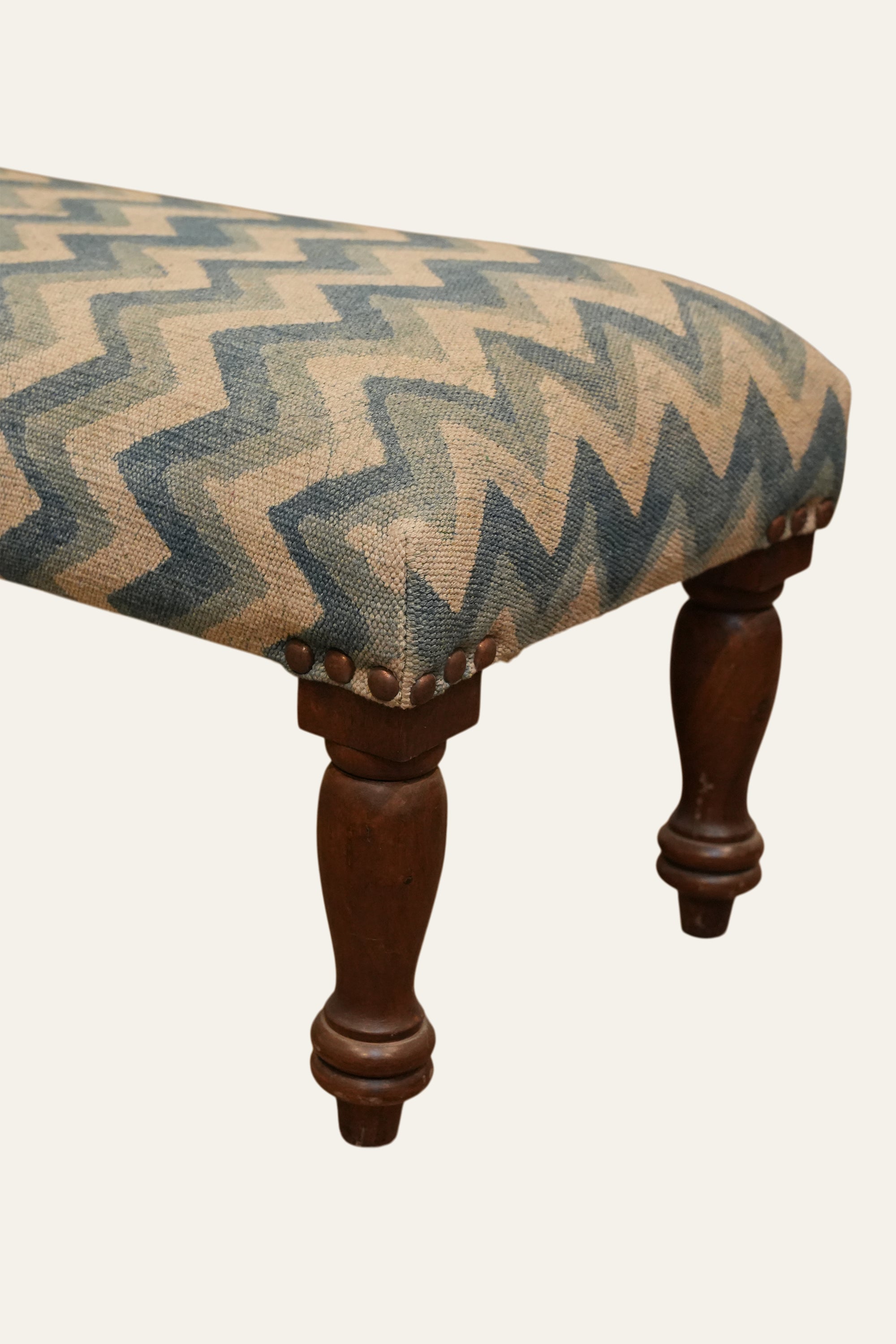 Blue Chevron Dhurrie Bench for Sofa Seating