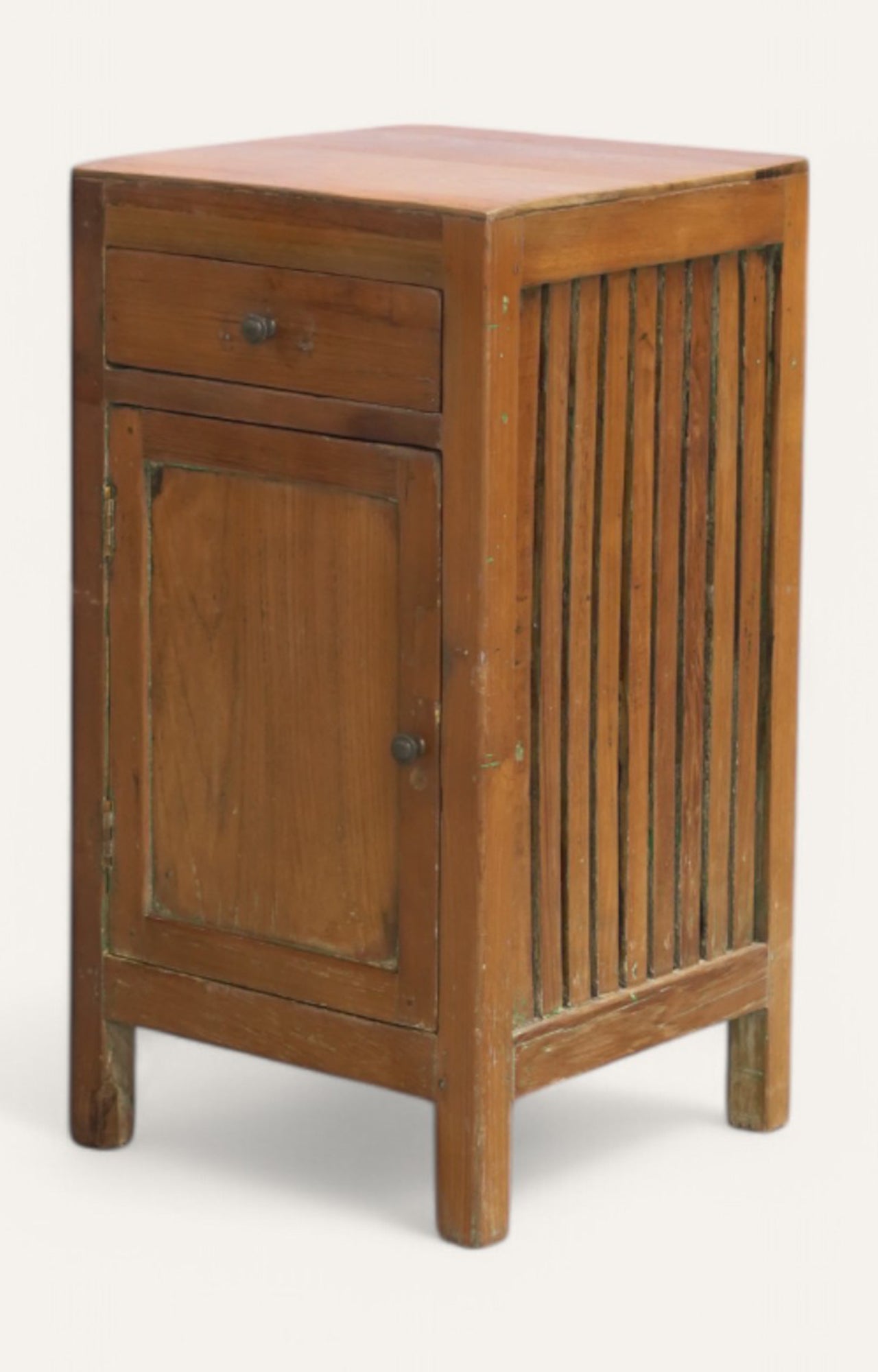 Anette Slatted Light Wooden Vintage Side Cabinet