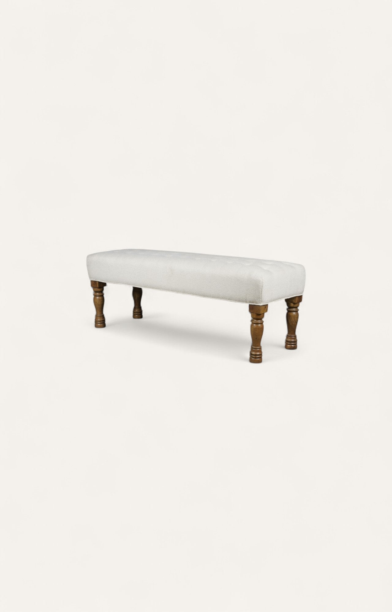 Classic Cream Upholstered Turned-Leg Bench
