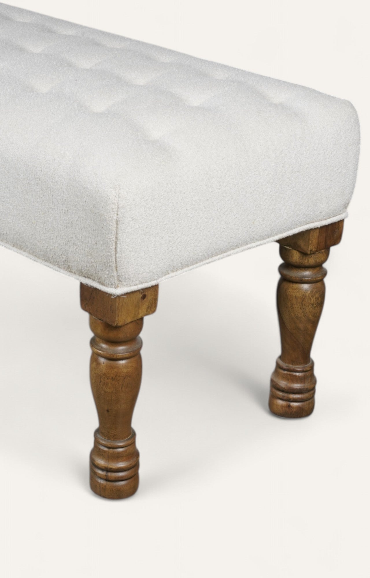 Classic Cream Upholstered Turned-Leg Bench