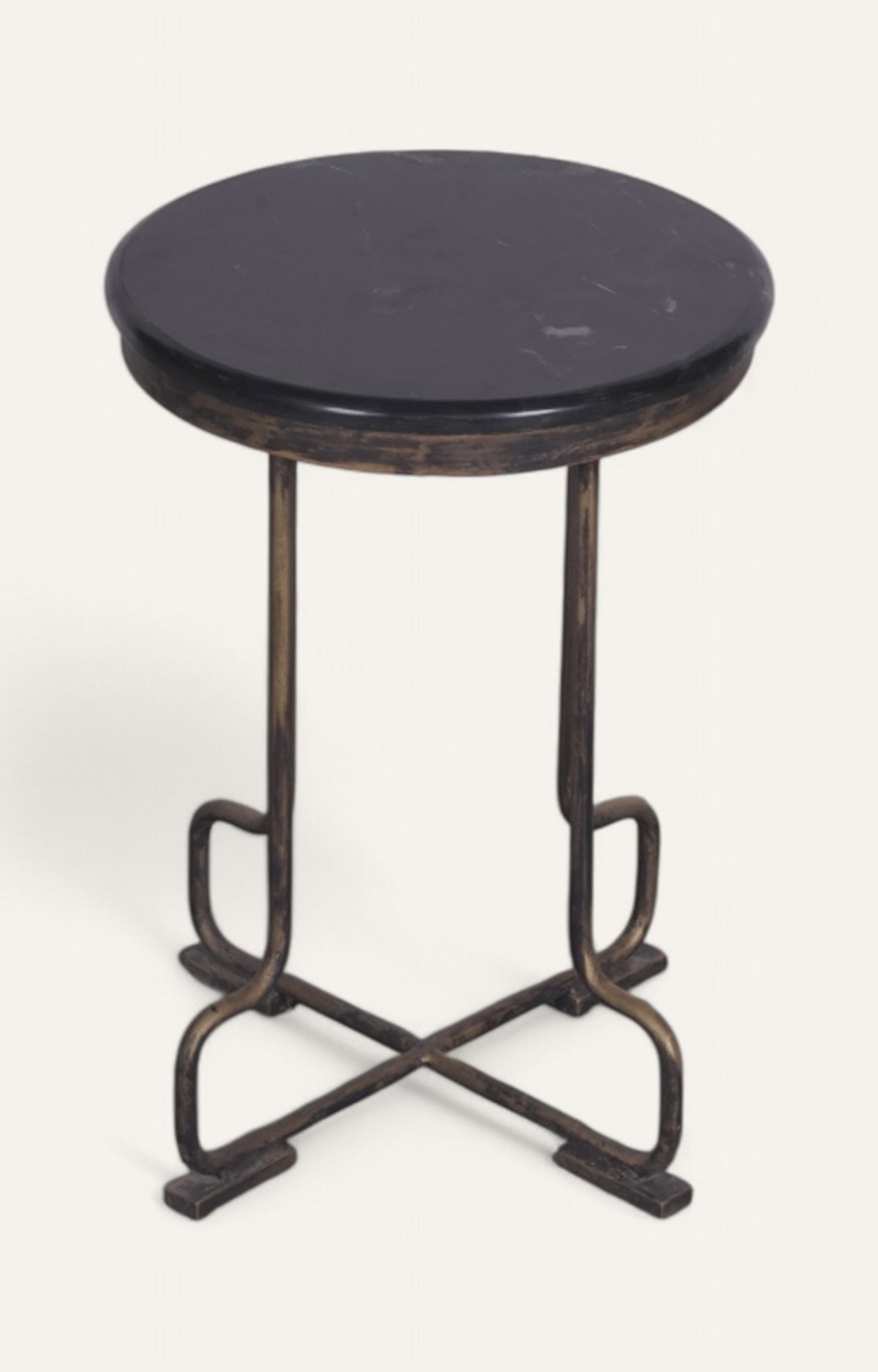 Iron and Stone Side Table with Distressed Finish