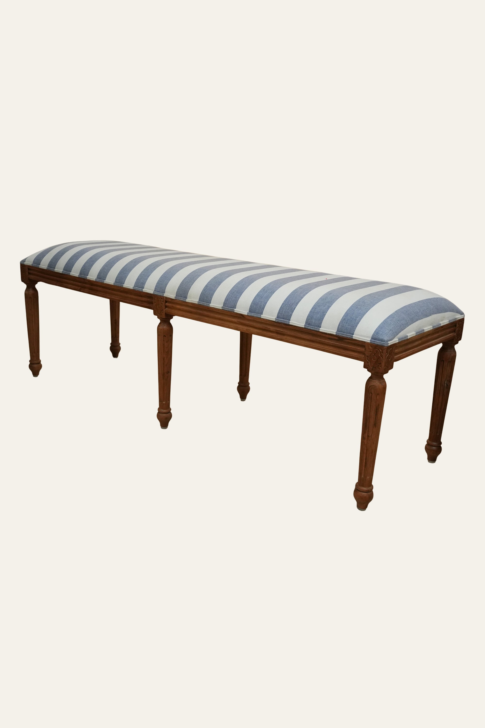 Blue Stripe Long Wooden Bench for Bedroom