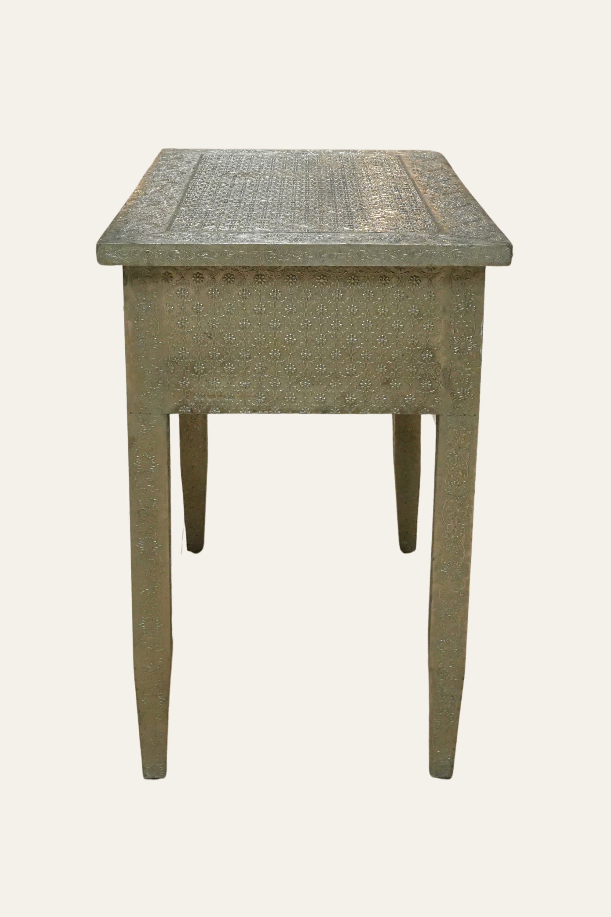 White Metal Embossed Console Table with 2 Drawers