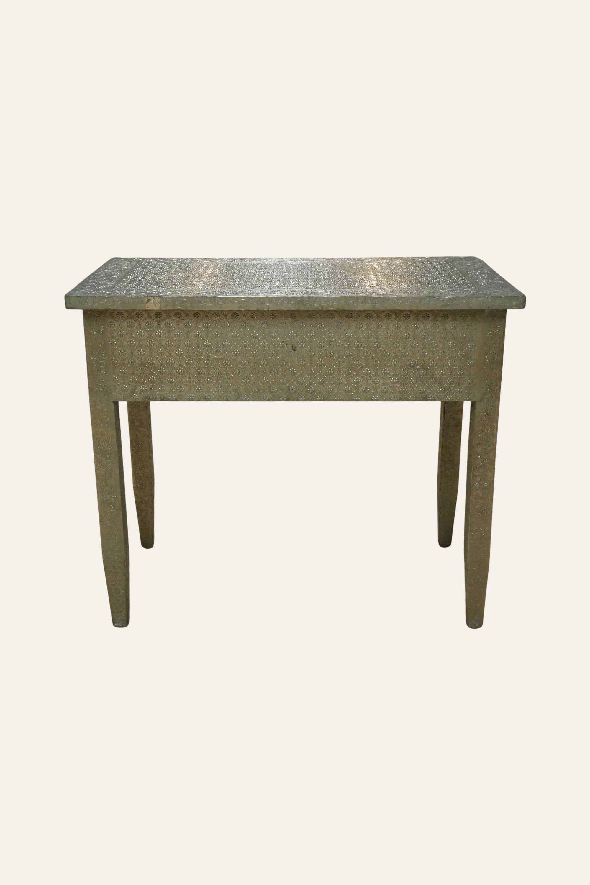 White Metal Embossed Console Table with 2 Drawers