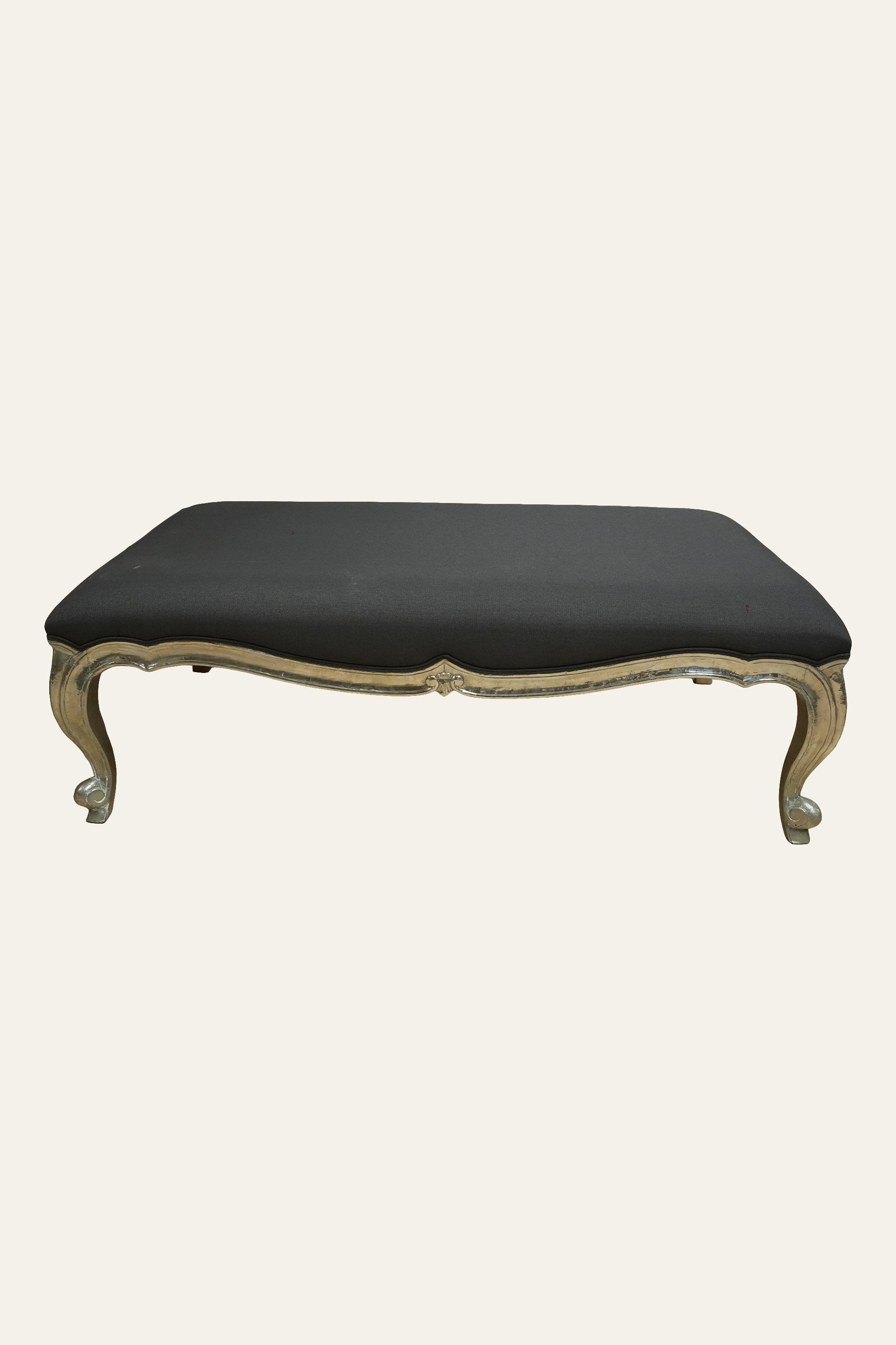 French Style Cabriole Upholstered Ottoman with White Metal Frame