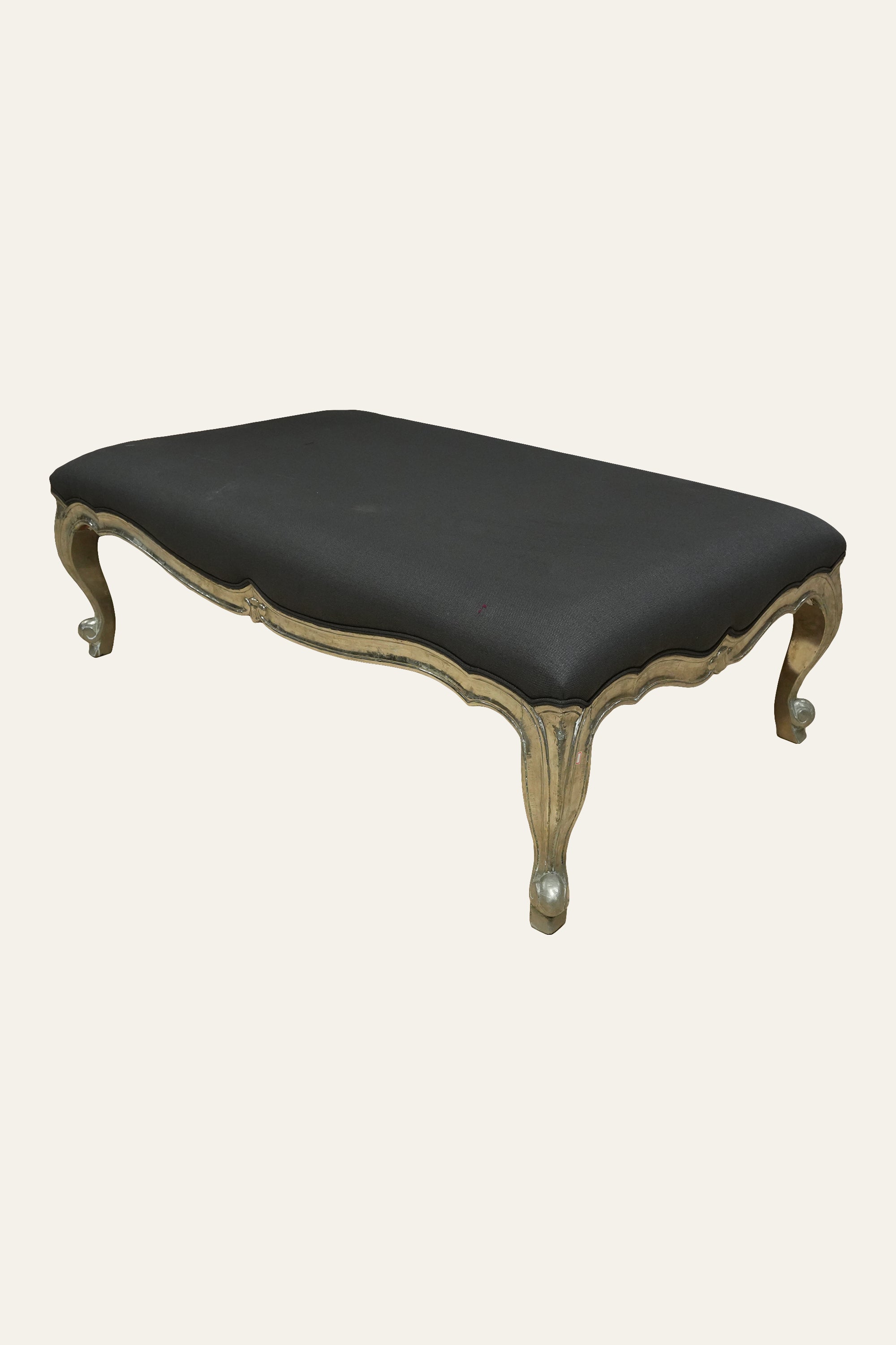French Style Cabriole Upholstered Ottoman with White Metal Frame