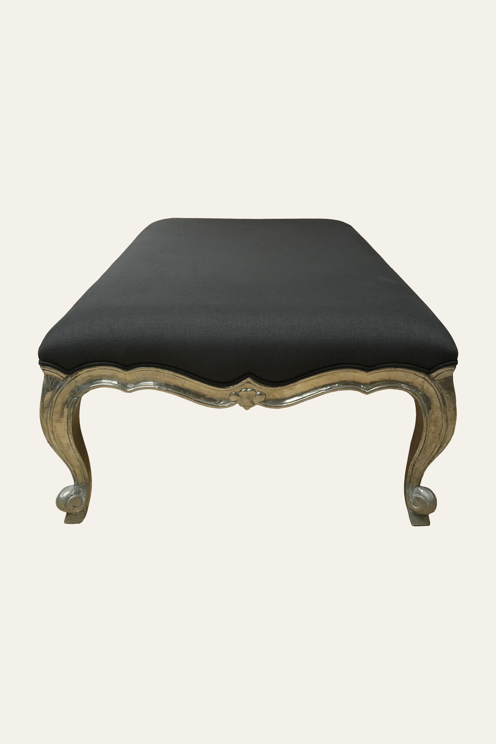 French Style Cabriole Upholstered Ottoman with White Metal Frame