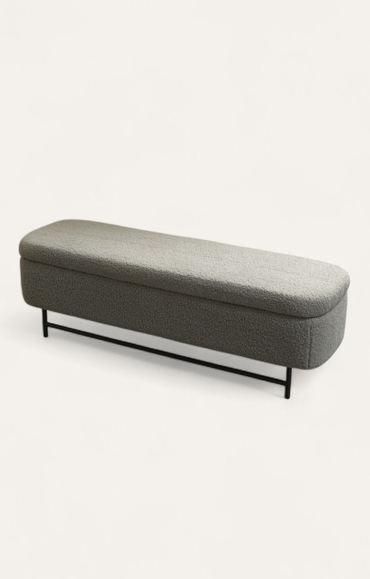 Sequoia Boucle Storage Bench with Steel Legs - Charcoal Grey
