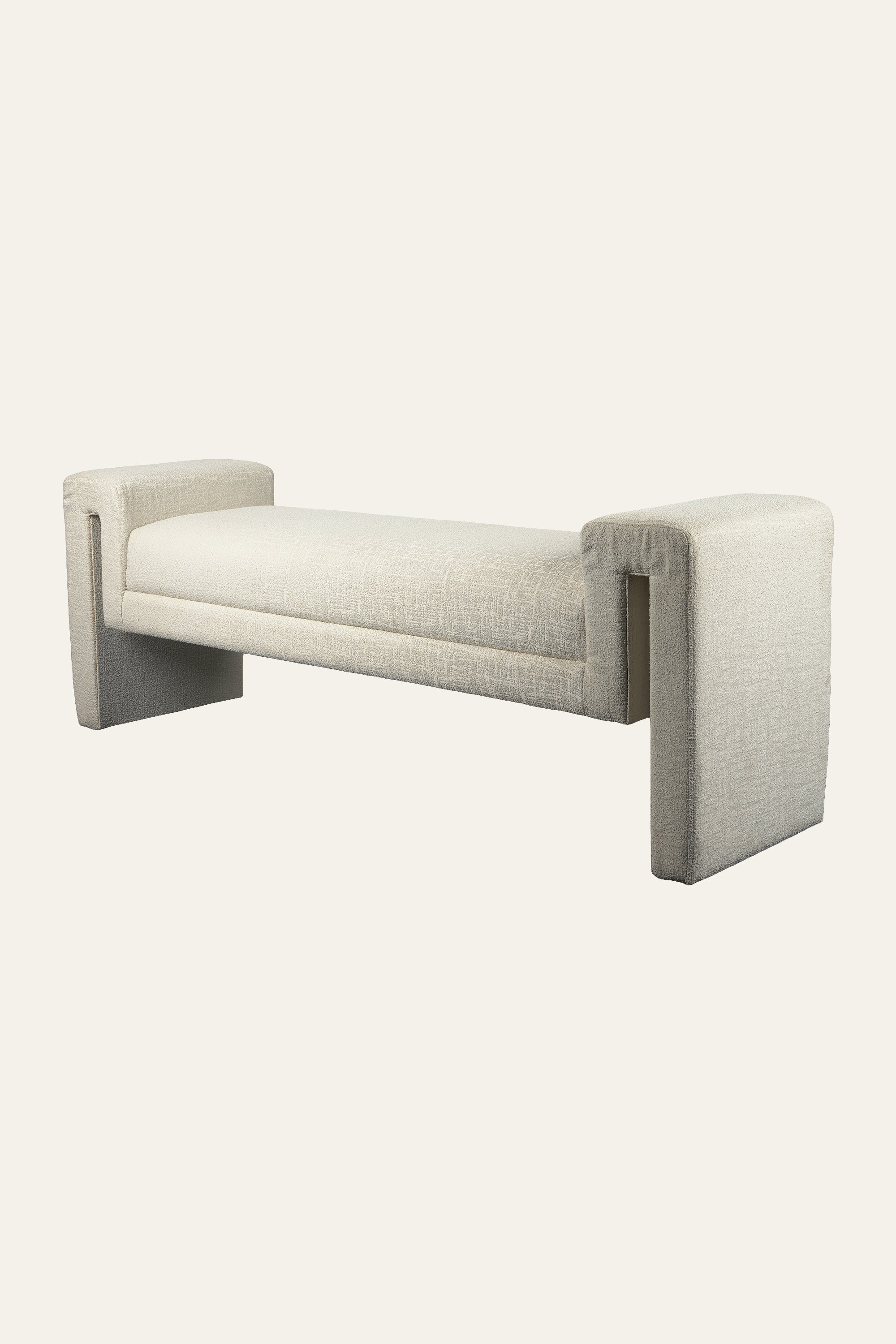 Modern Boucle Upholstered Bench with Curved Arms