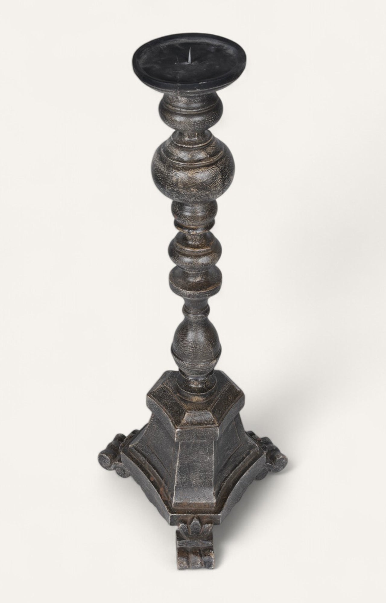 Antique Spindle Base Teak Floor Candle Stand