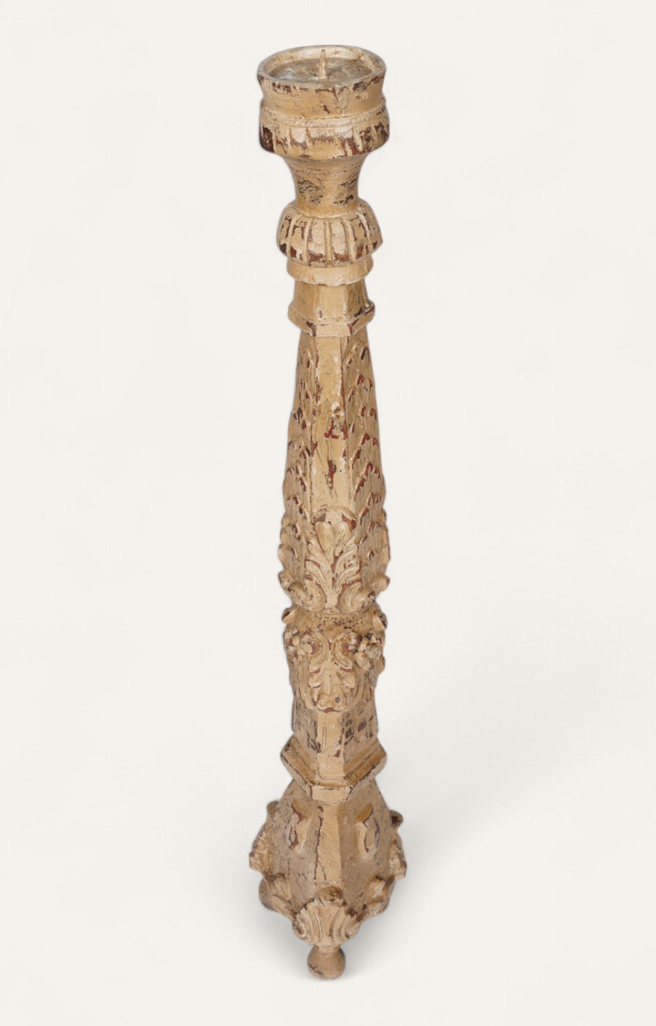 Vintage Gilded Flame Teak Candle Stand