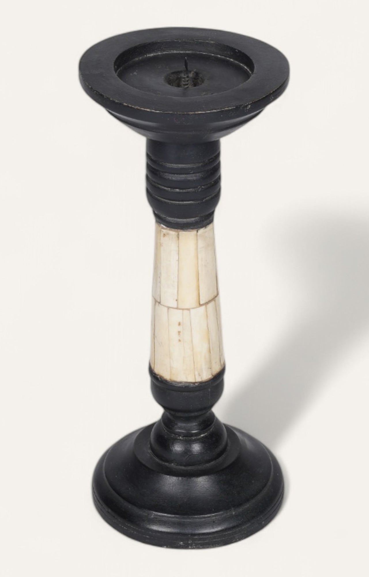 Handcrafted Mango Wood and Bone Inlay Candle Stand