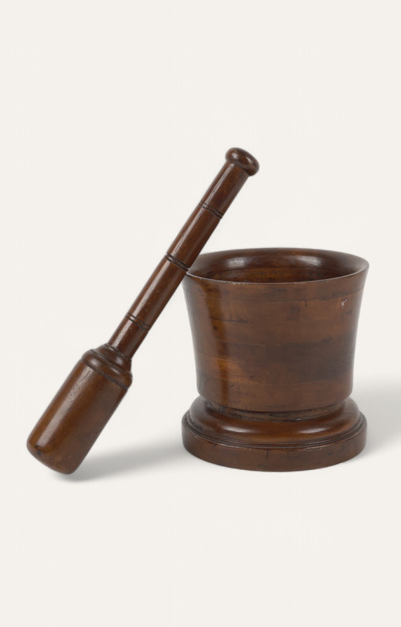 Handcrafted Antique Wood Mortar and Pestle with Natural Grain