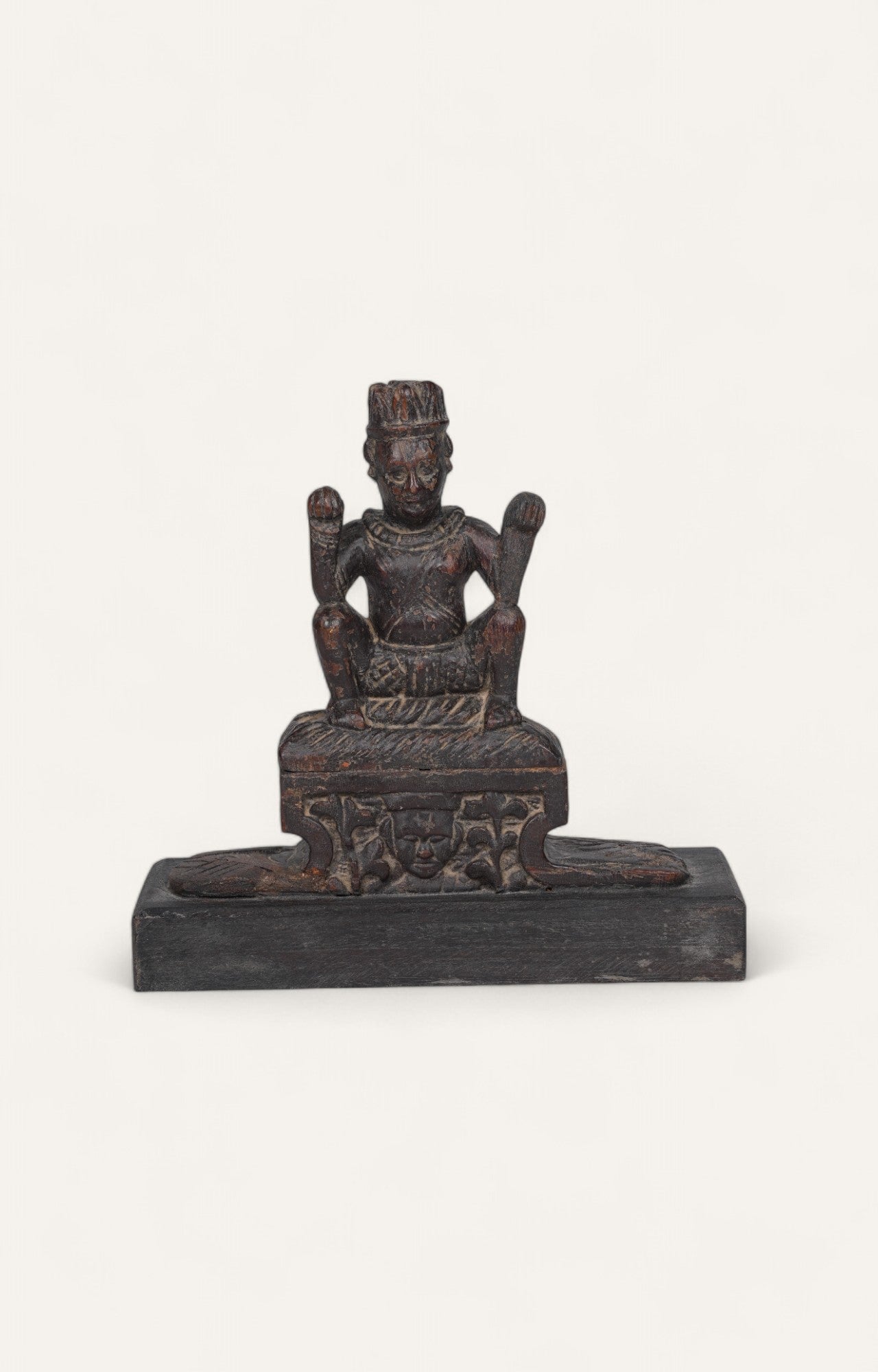 Vintage Seated Deity Folk Wooden Sculpture