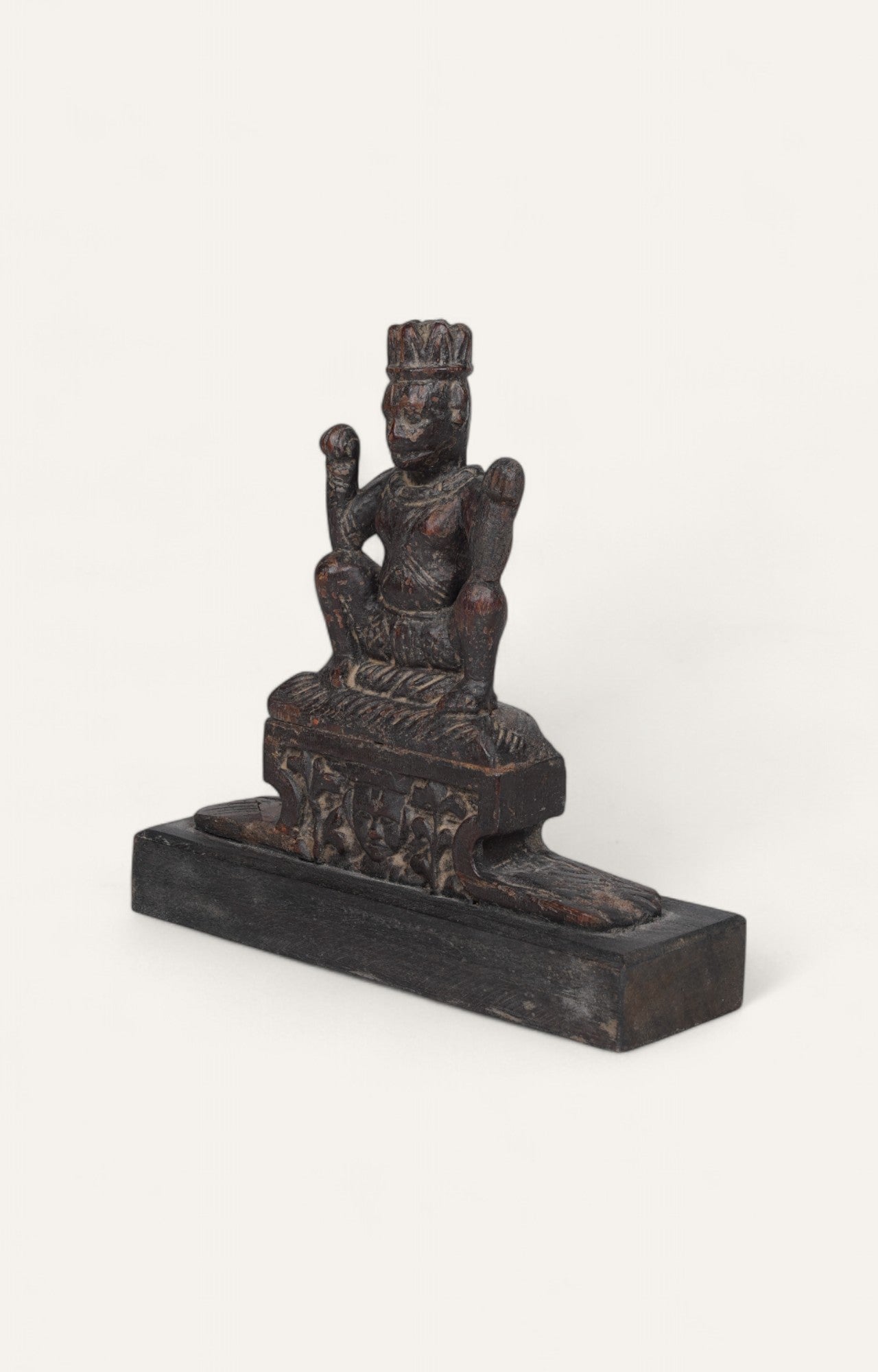 Vintage Seated Deity Folk Wooden Sculpture
