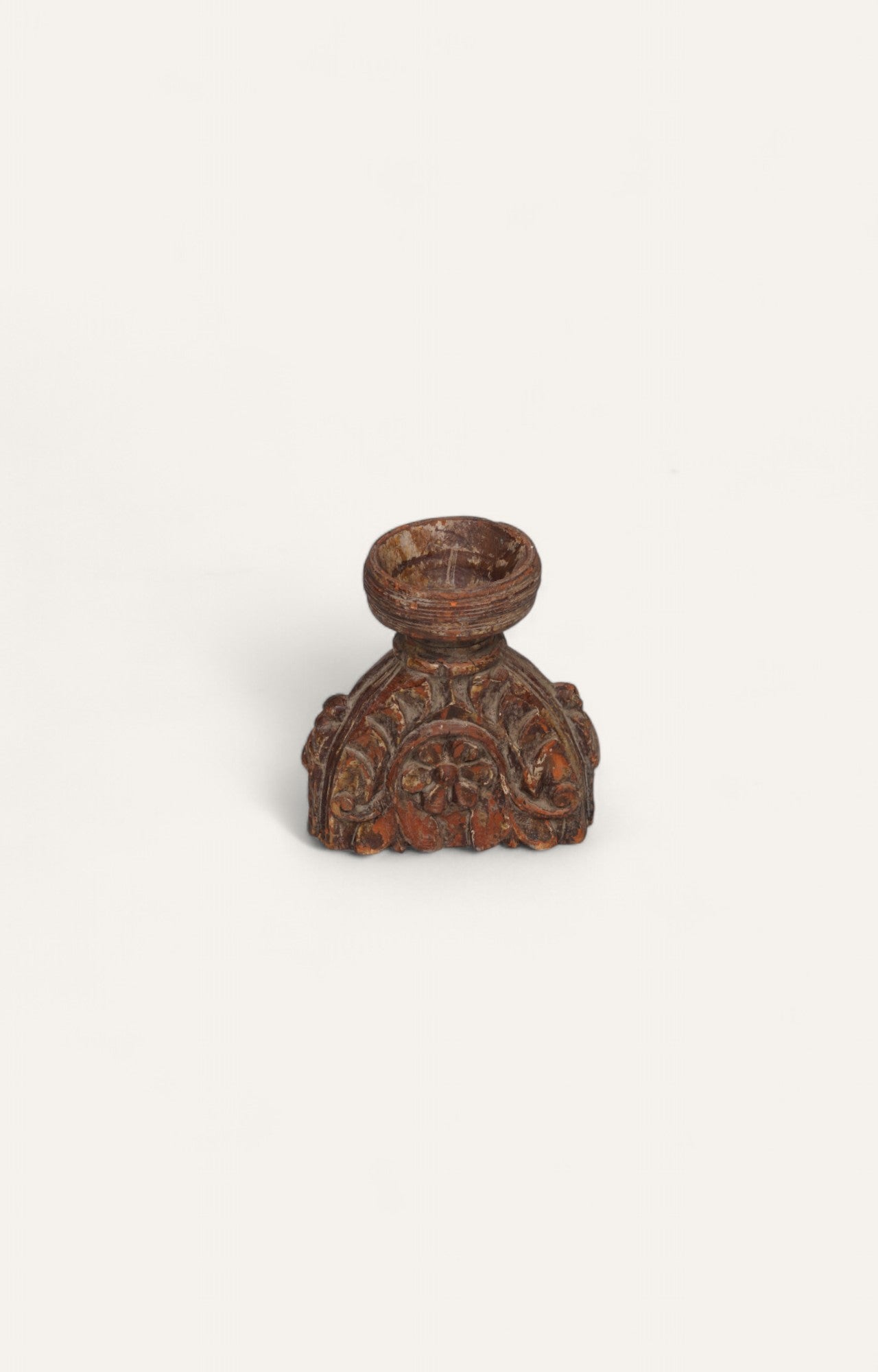 Earth-Toned Floral Teak Candle Stand