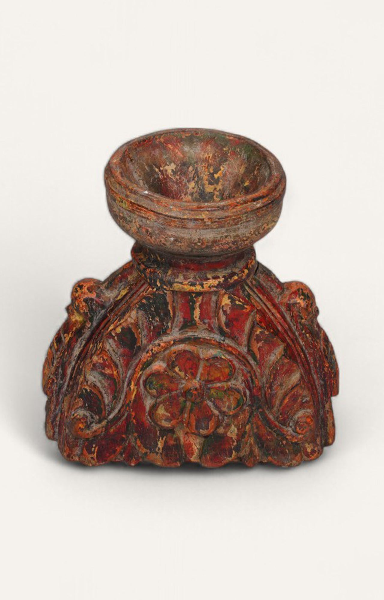 Earth-Toned Floral Teak Candle Stand