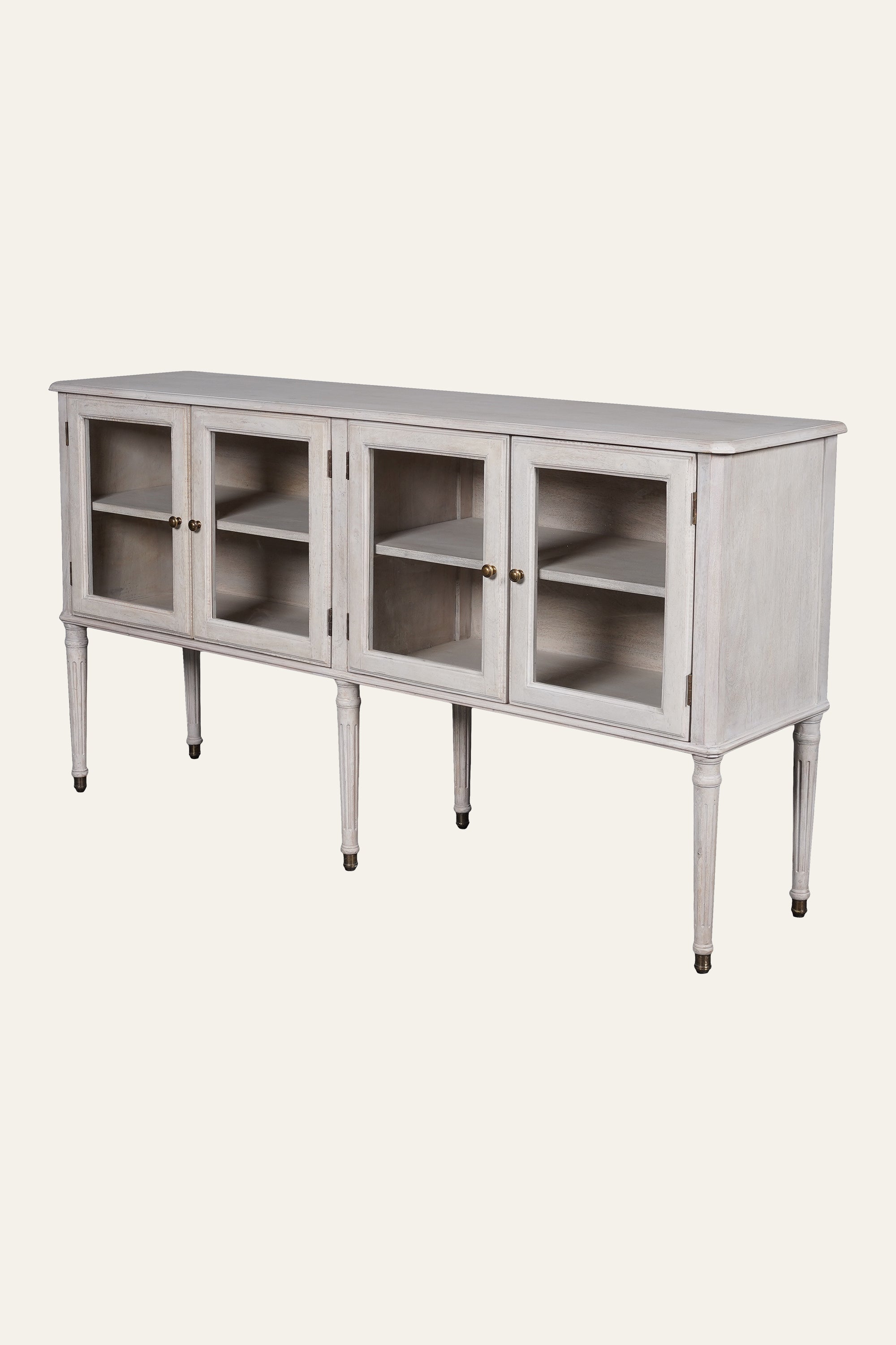 Tapered Leg Wooden 4-Glass Door TV Unit in Distressed Finish