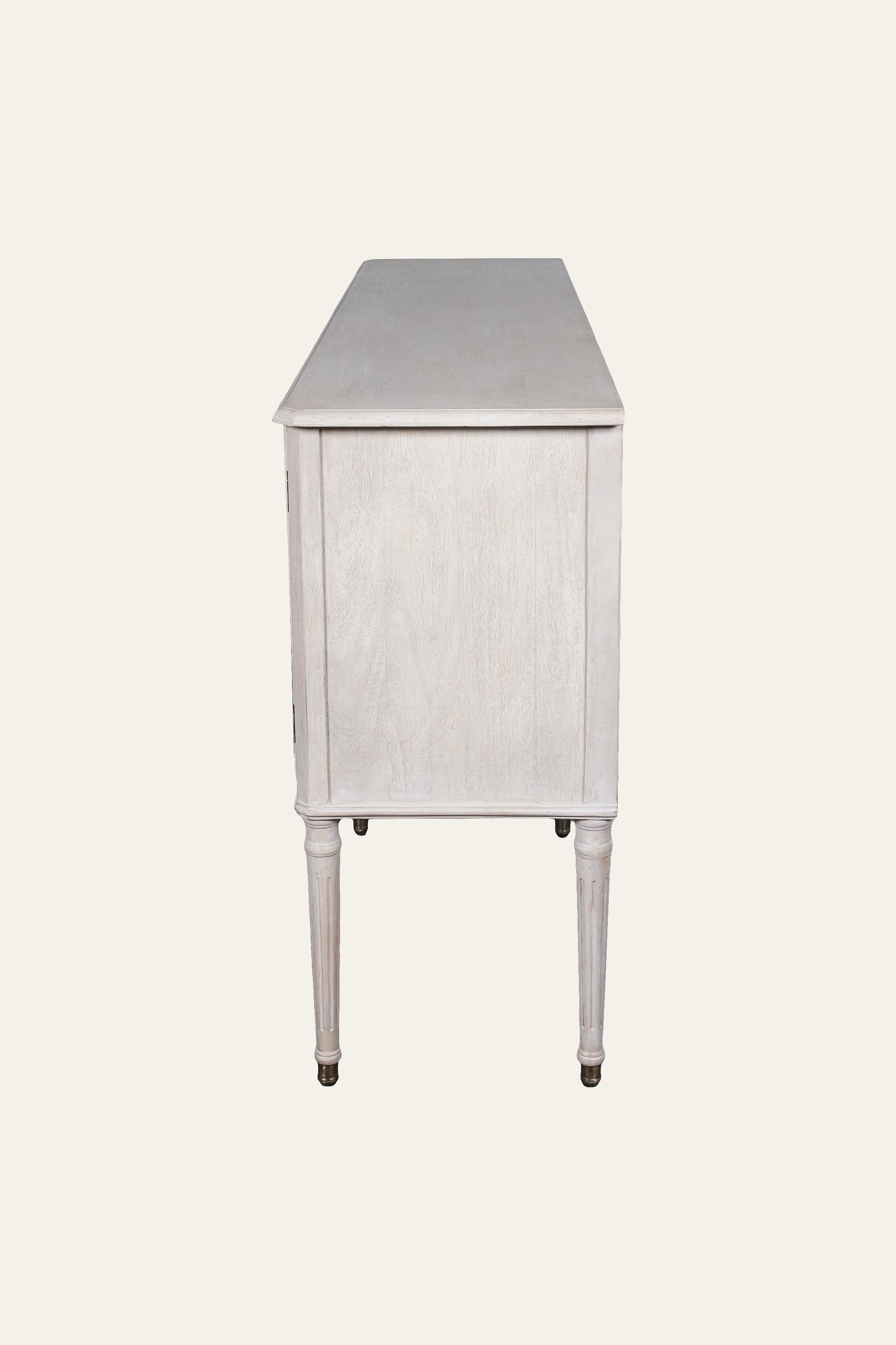 Tapered Leg Wooden 4-Glass Door TV Unit in Distressed Finish