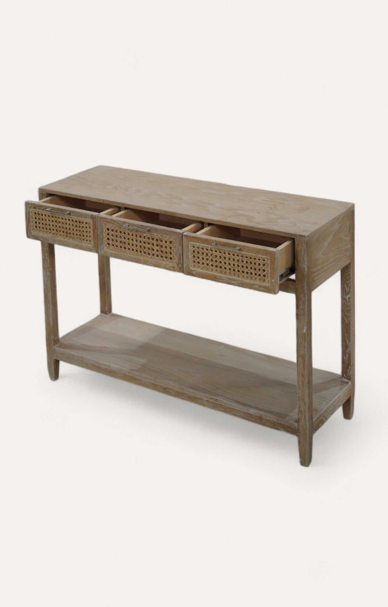 Oak & Cane Console Table with Shelf