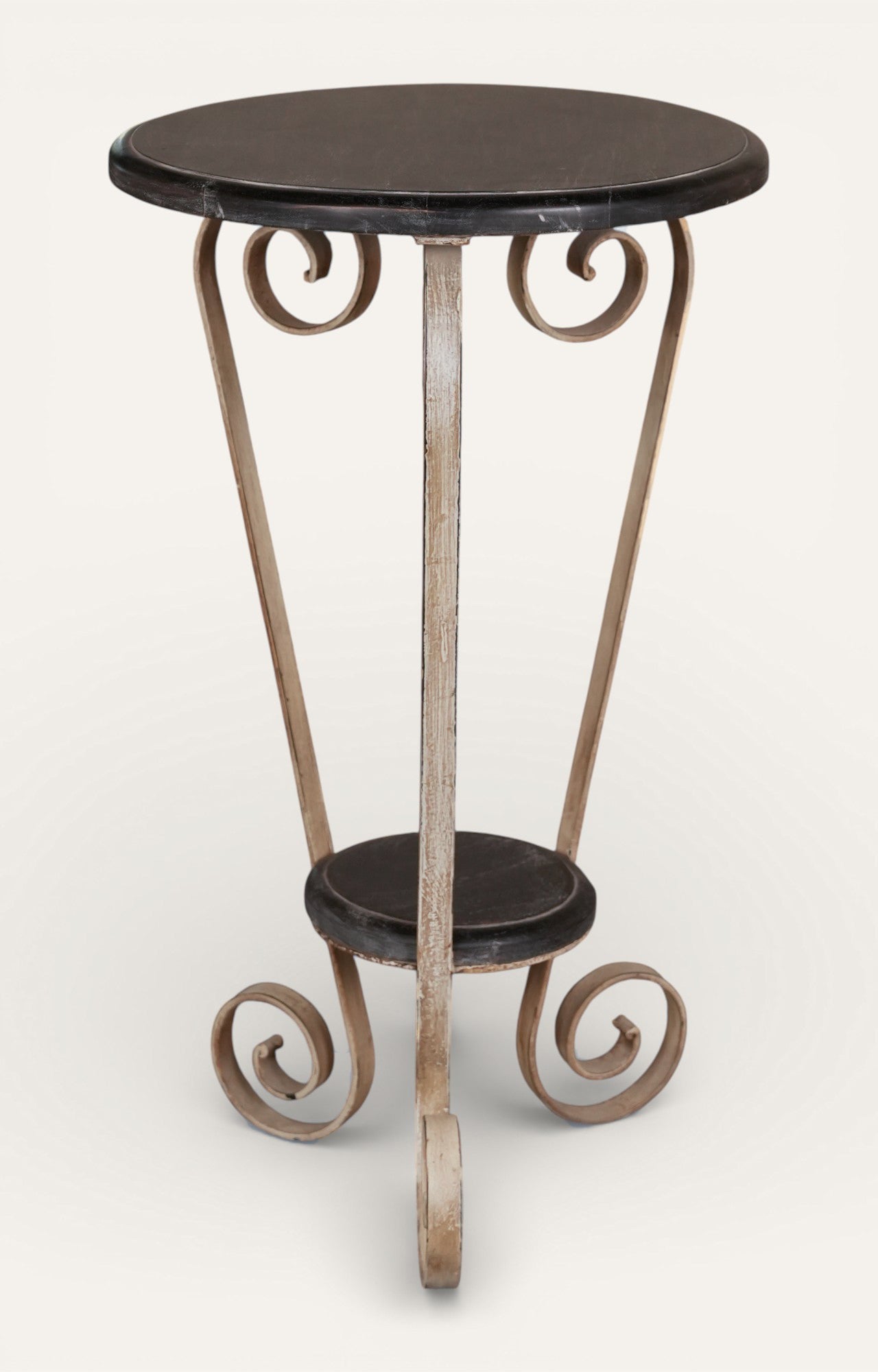 Round Metal Accent Table with Scroll Base