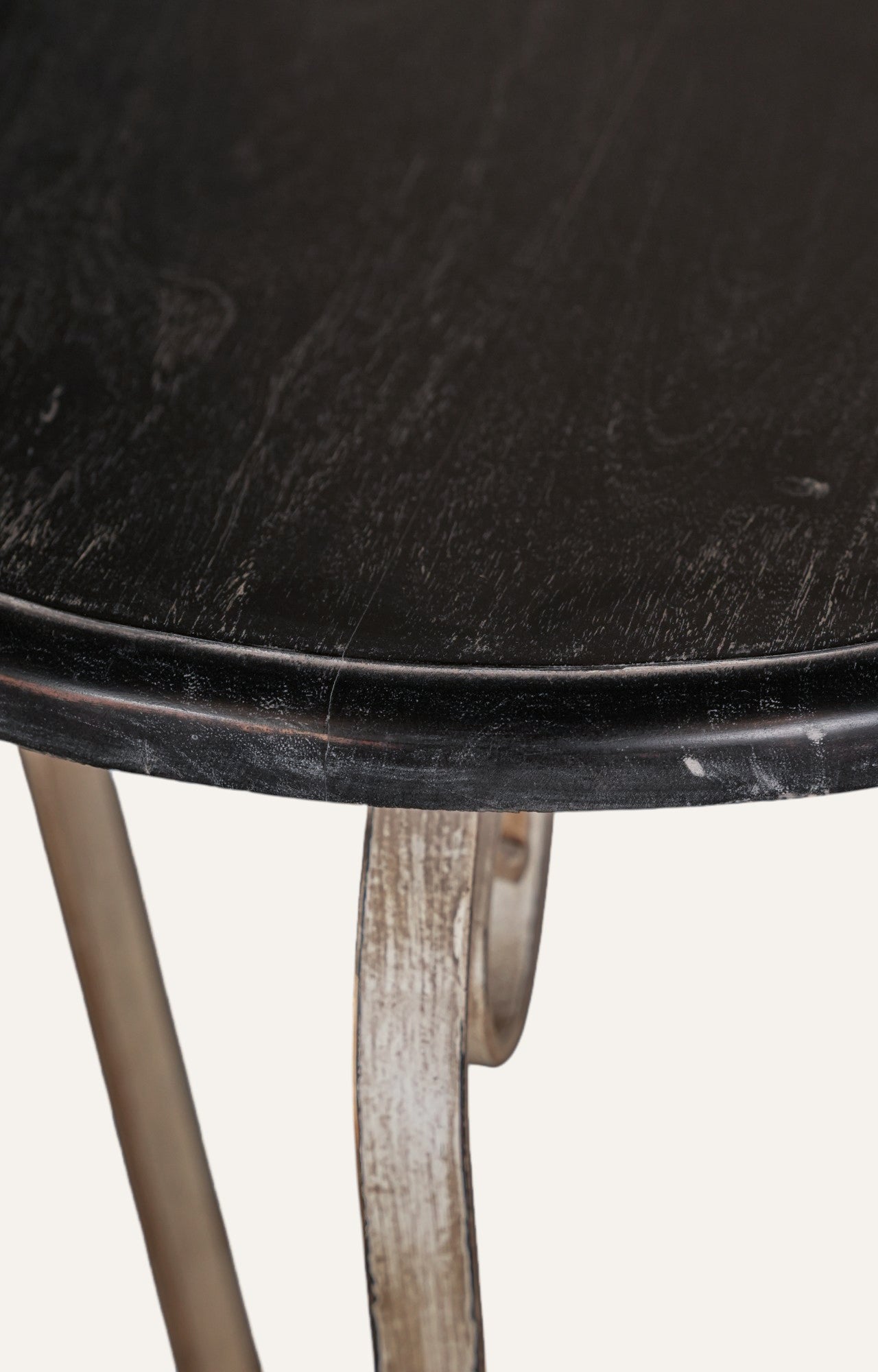 Round Metal Accent Table with Scroll Base