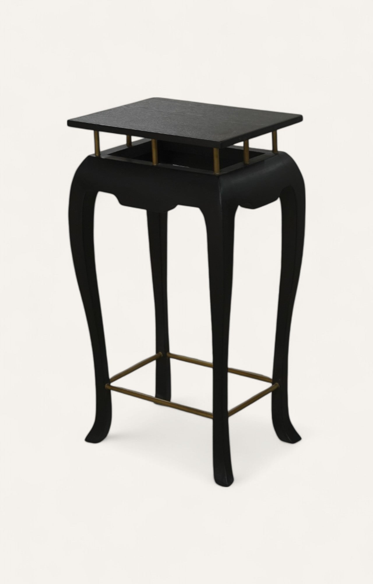 Black Sculpted Accent Table with Brass Detailing