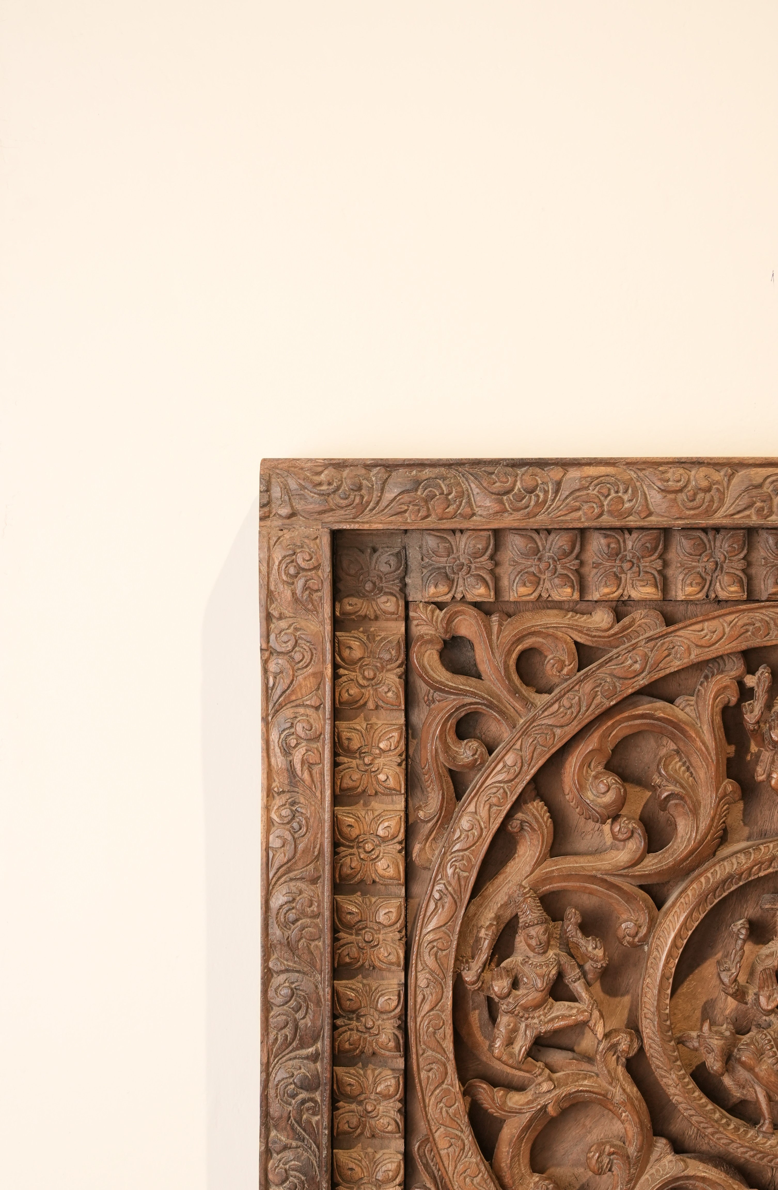 Divine Harmony – Hand-Carved Wooden Wall Panel