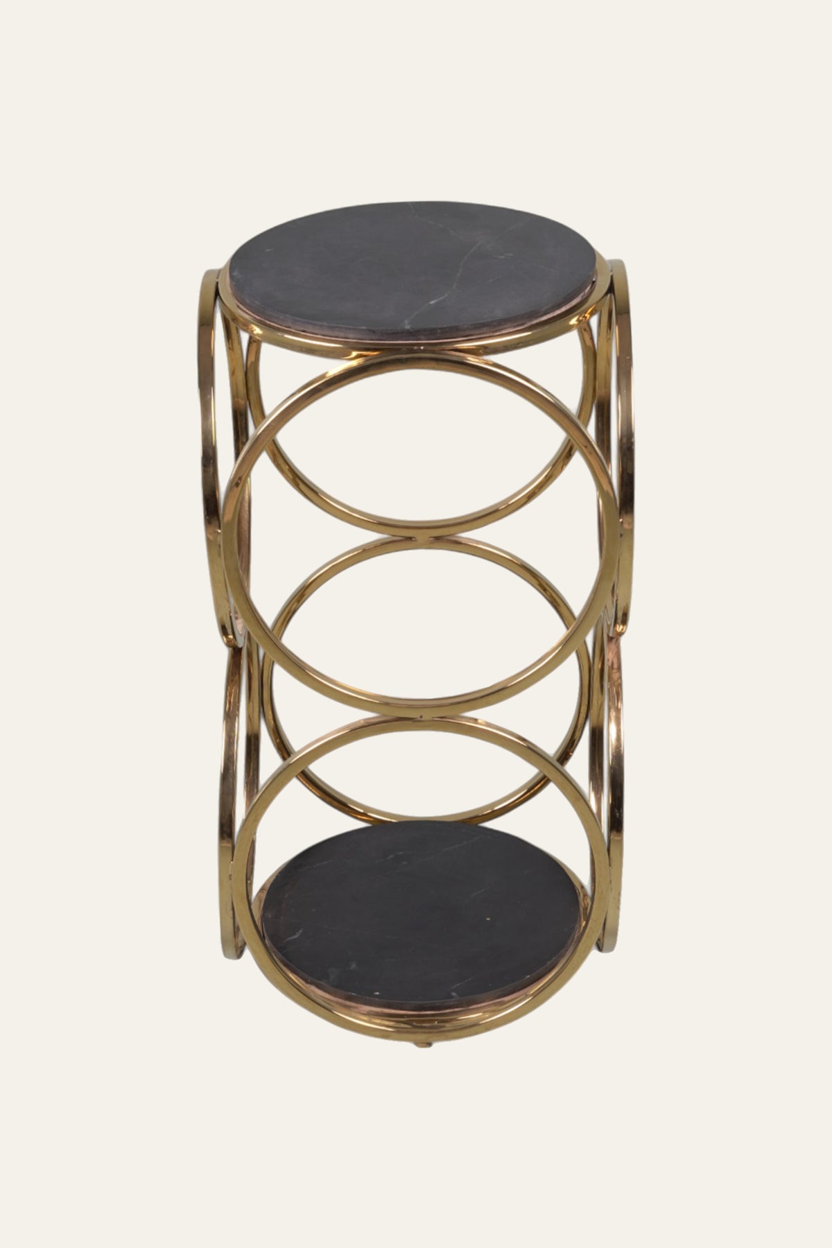 Black Marble Side Table with Interlocking Gold Ring Frame
