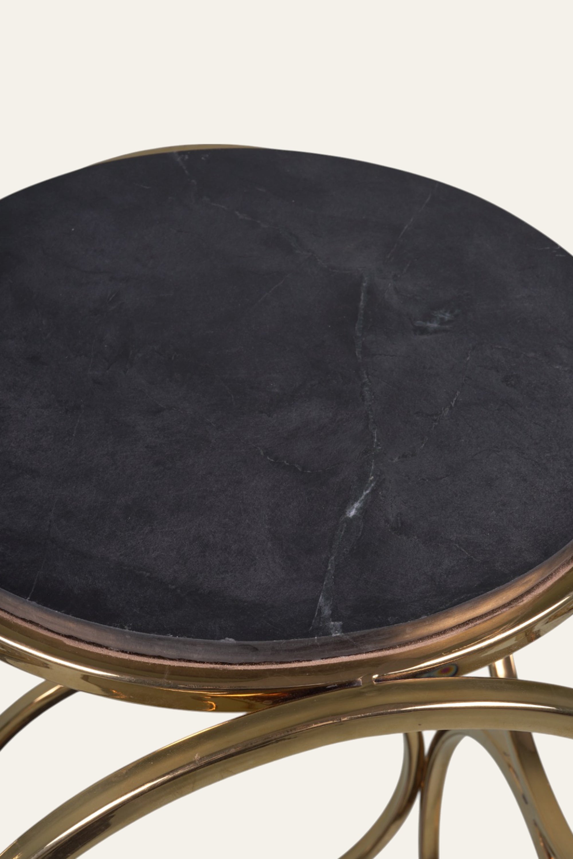 Black Marble Side Table with Interlocking Gold Ring Frame