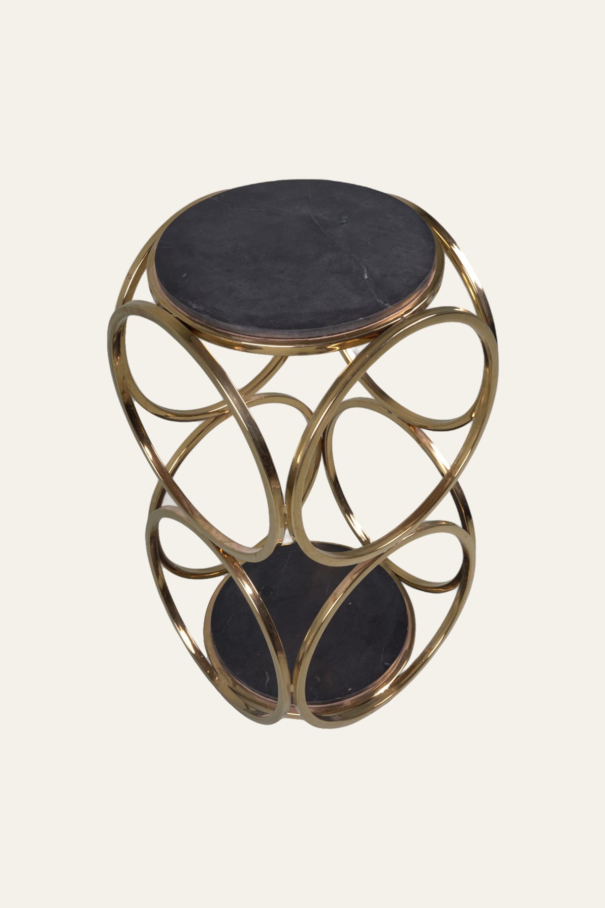 Black Marble Side Table with Interlocking Gold Ring Frame