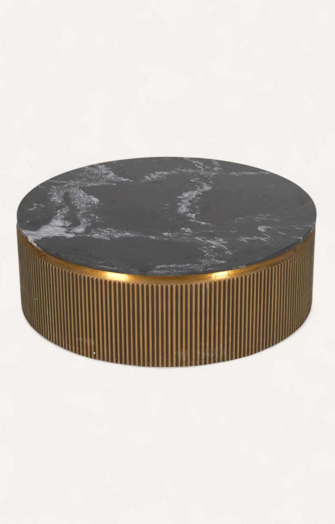 Low Round Coffee Table in Brass with Marble Top