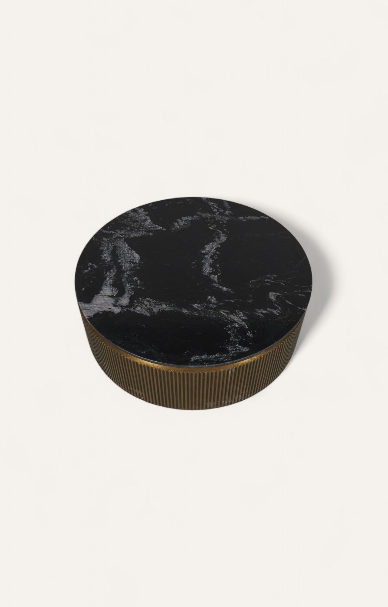 Low Round Coffee Table in Brass with Marble Top