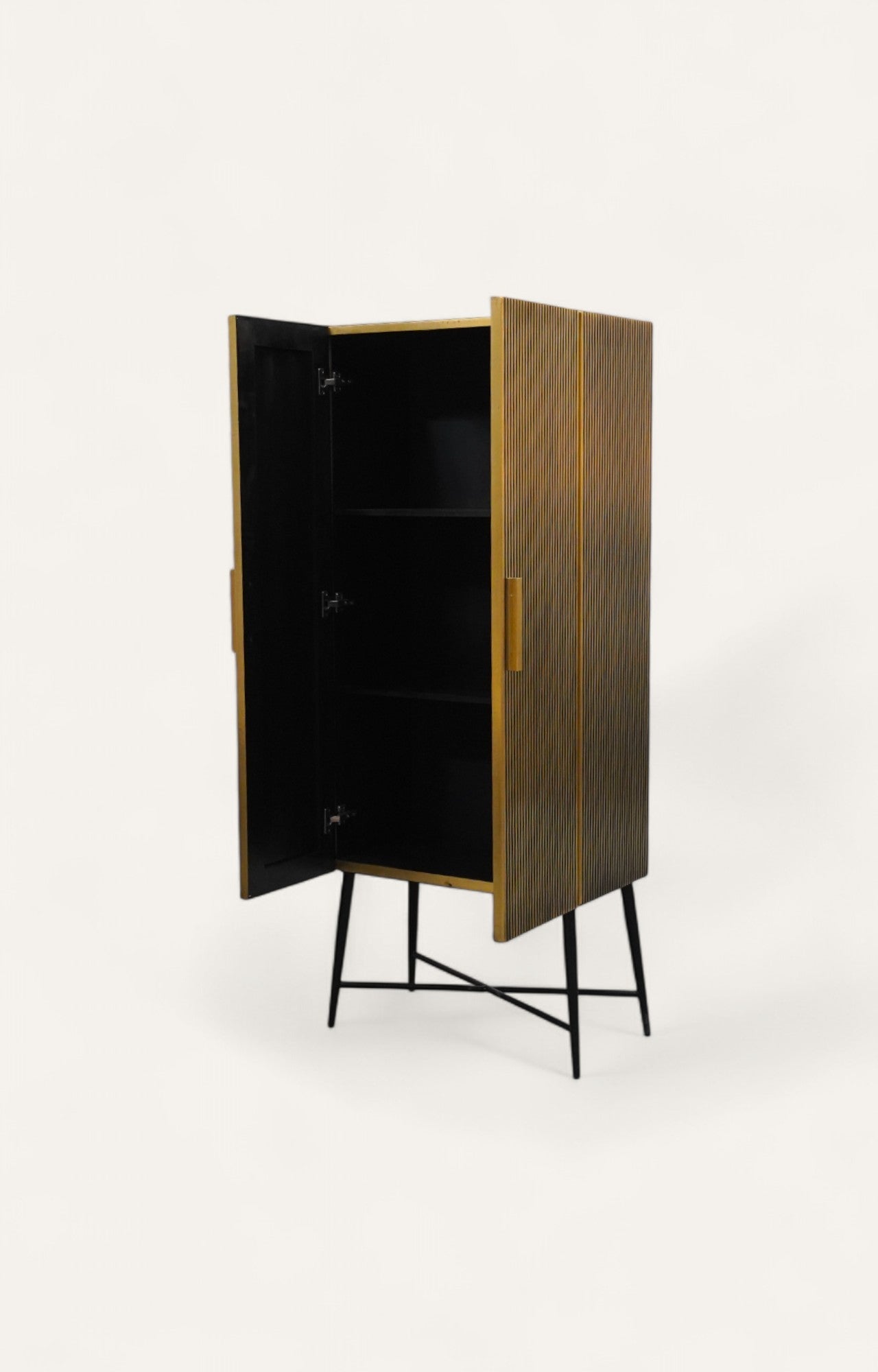 Tall Brass-Clad Cabinet with Iron Legs