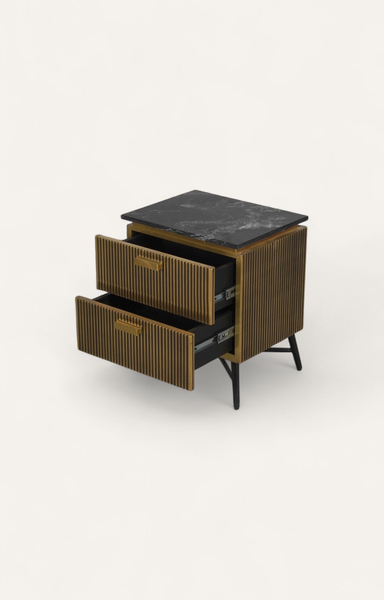 Fluted Brass Bedside Table with Marble Top