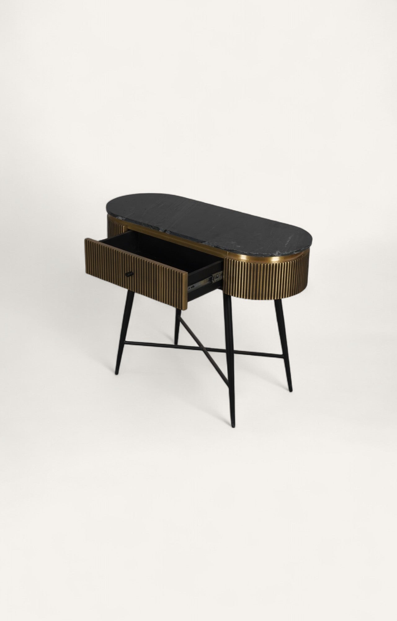 Fluted Brass Table with Marble Top