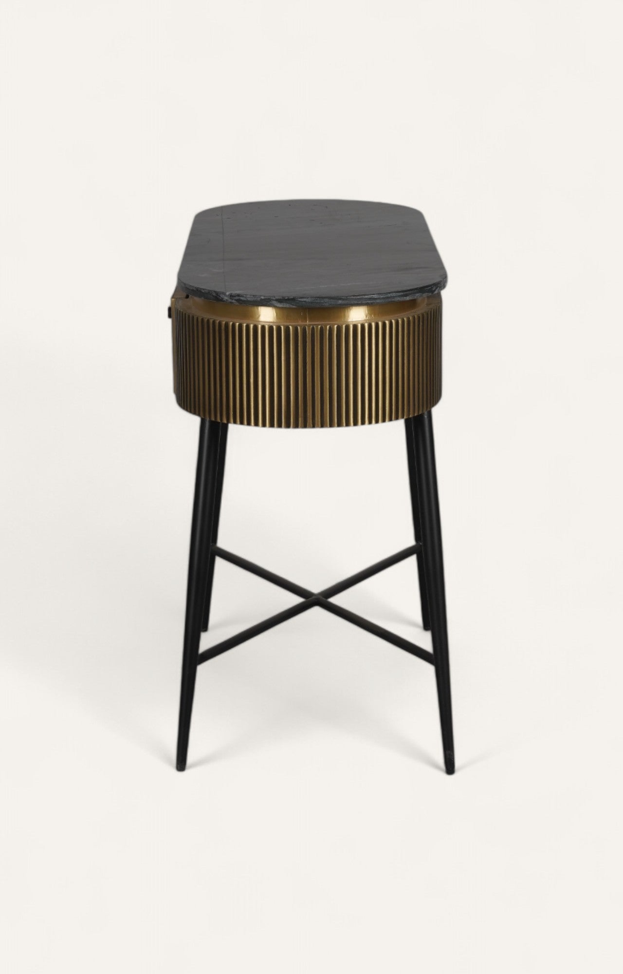 Fluted Brass Table with Marble Top