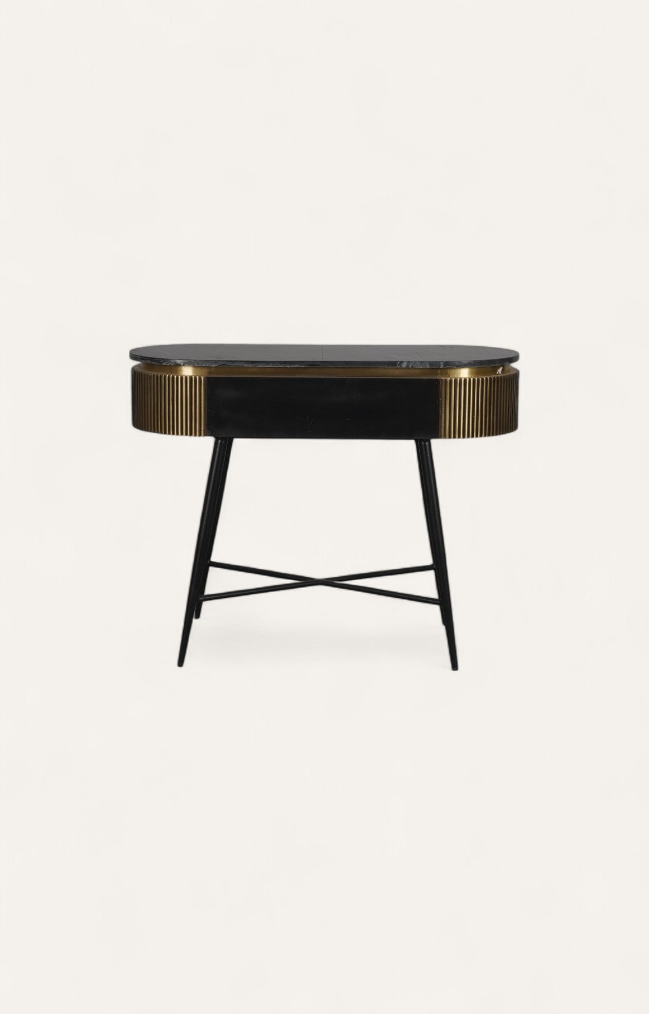 Fluted Brass Table with Marble Top