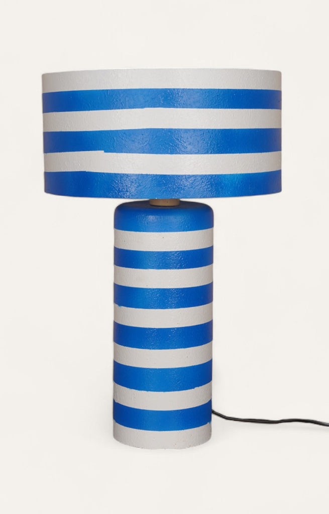 Coastal Blue & White Striped Plaster Table Lamp