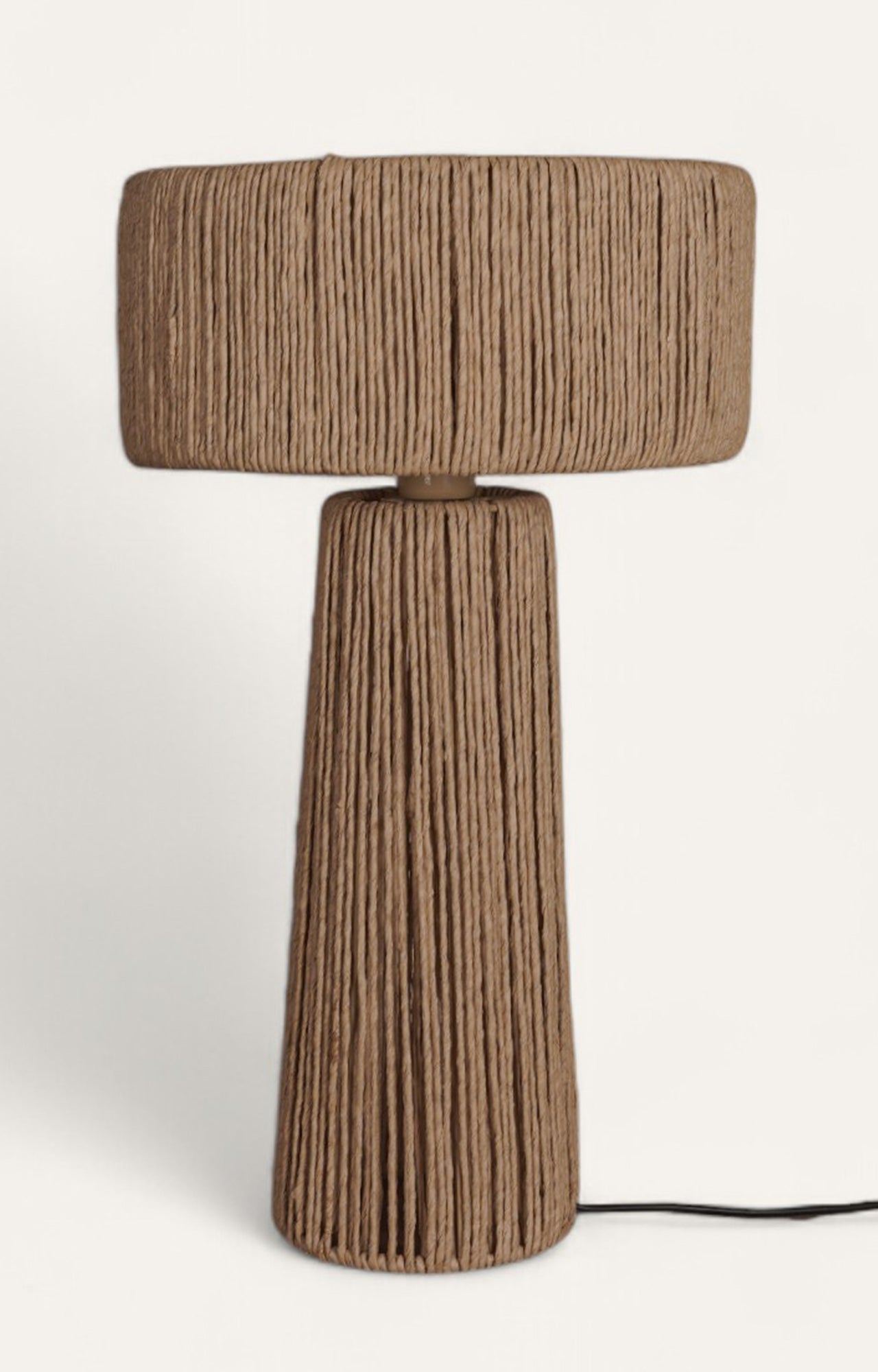 Cylindrical Brown Raffia Drum Table Lamp