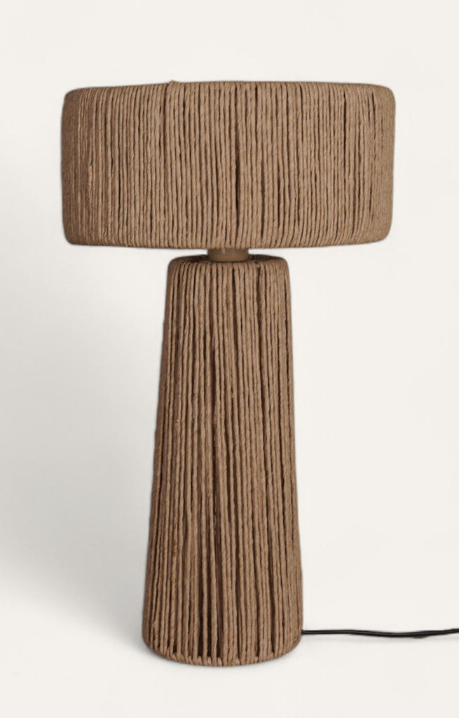 Cylindrical Brown Raffia Drum Table Lamp