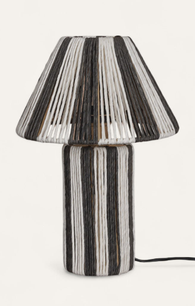 Textured Black & White Raffia Table Lamp