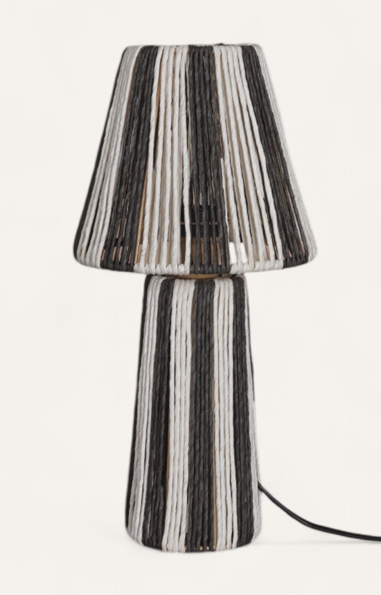 Bold Black & Off White Radial Raffia Rope Table Lamp