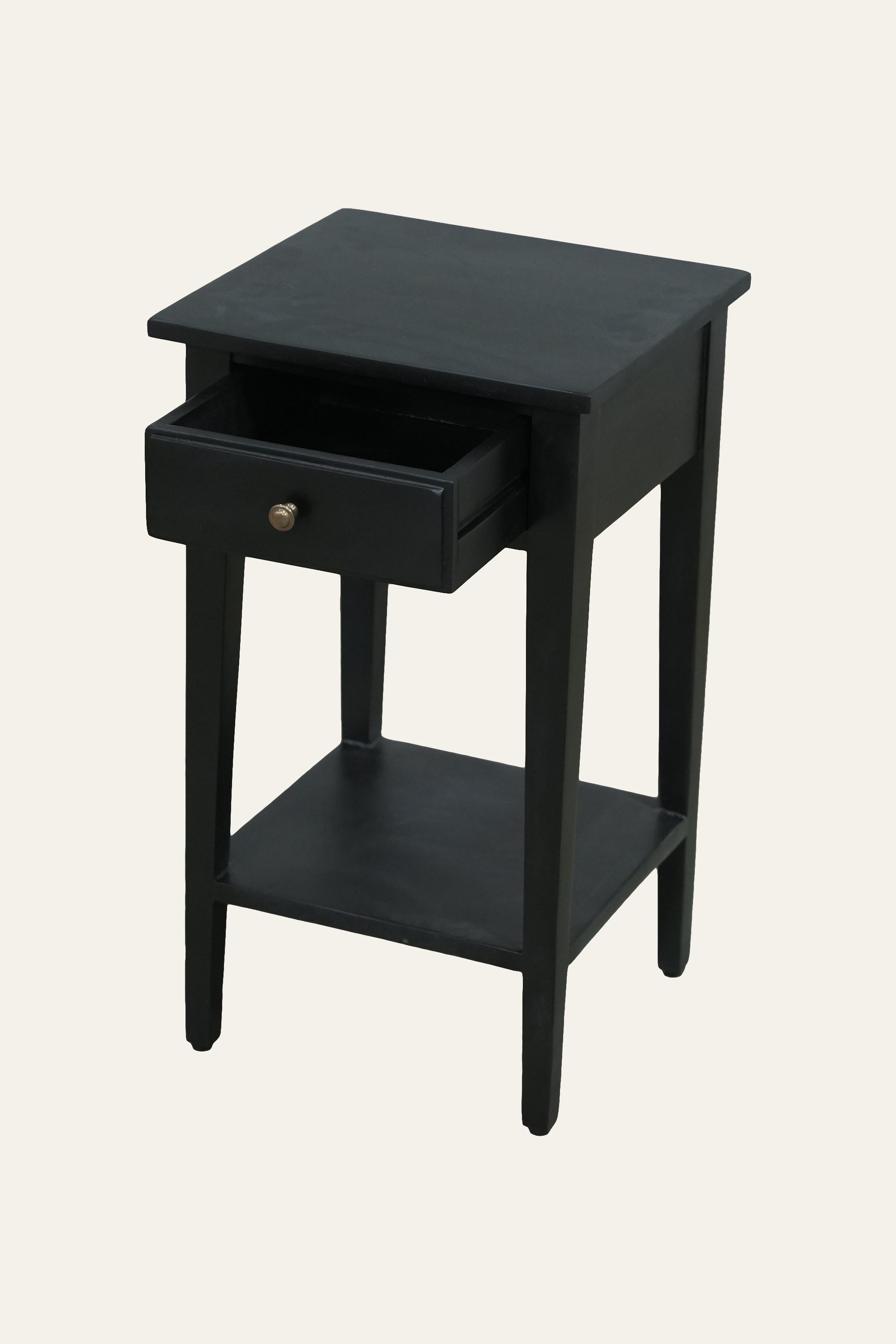 Minimalist Black 1-Drawer Bedside Table with Storage Shelf