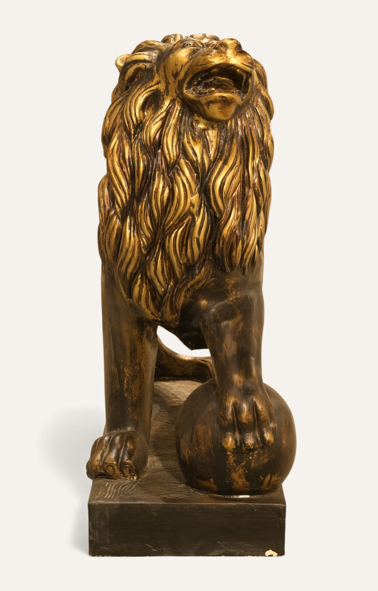 Majestic Bronze Finish Lion Statue with Paw on Ball
