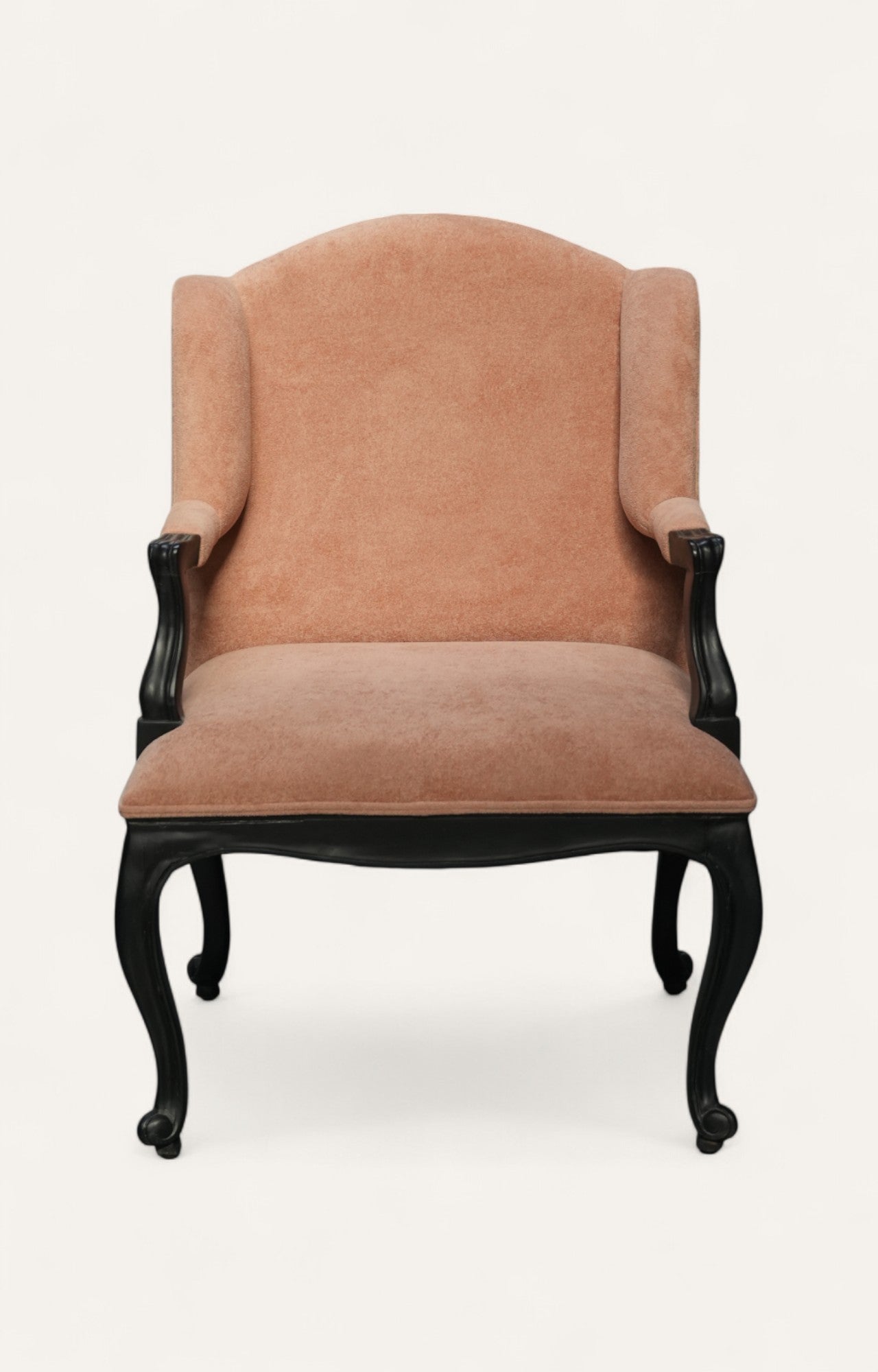 Peach Upholstered Wingback Lounge Chair with Black Legs