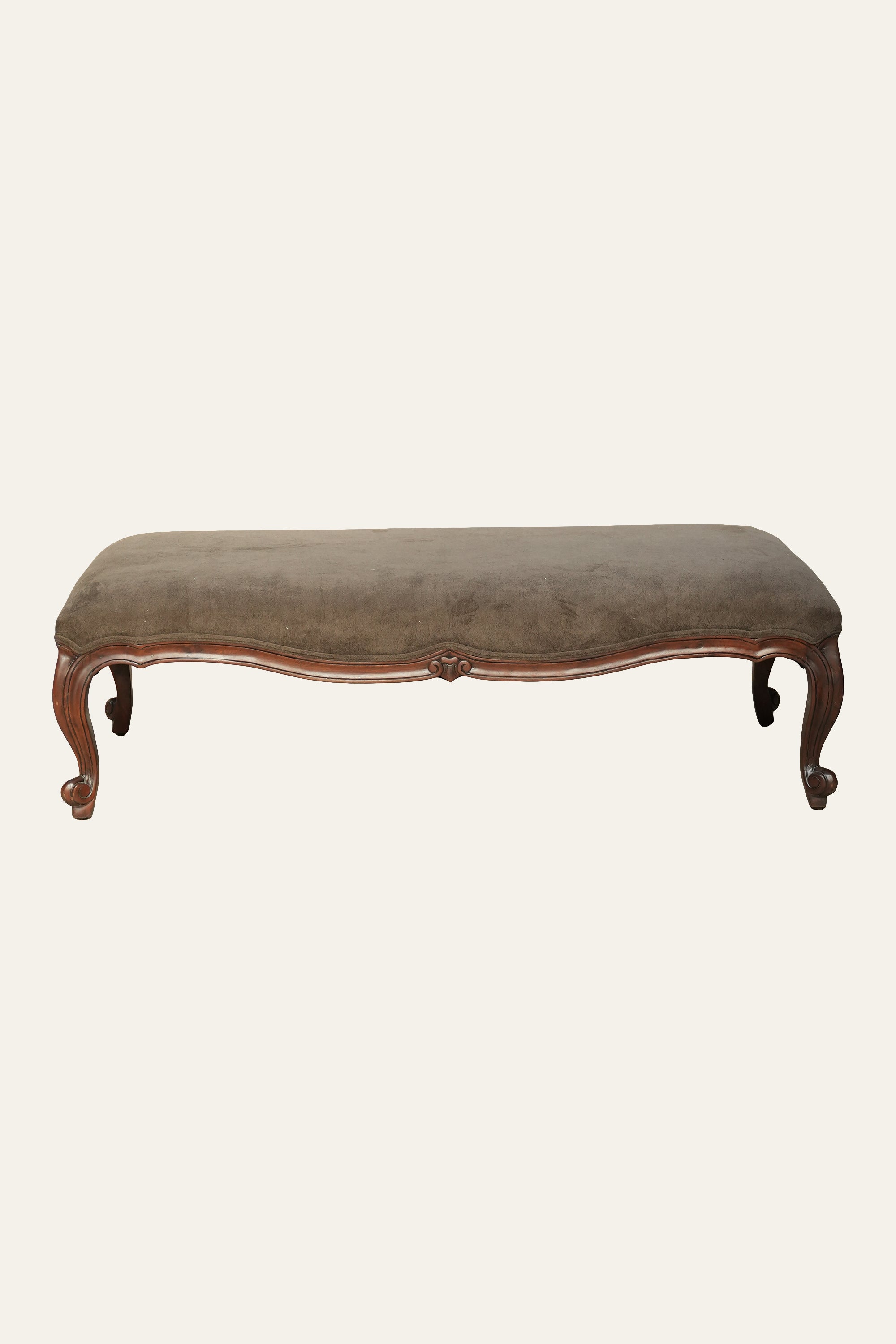 French Louis XV Style Carved Wood Upholstered Ottoman for Living Room